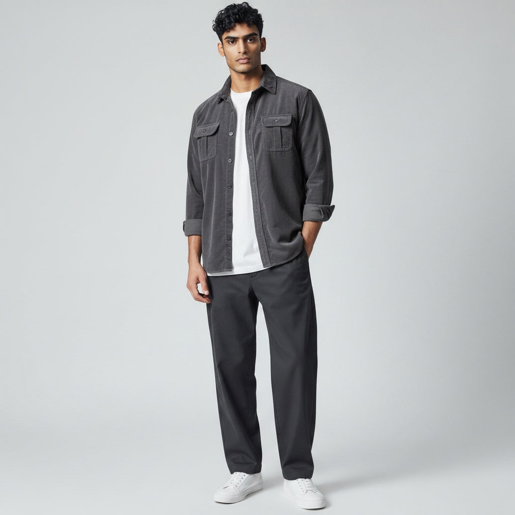 Ellmont London | Men’s Casual Button-Up Corduroy Shirt Soft Cord Fabric
