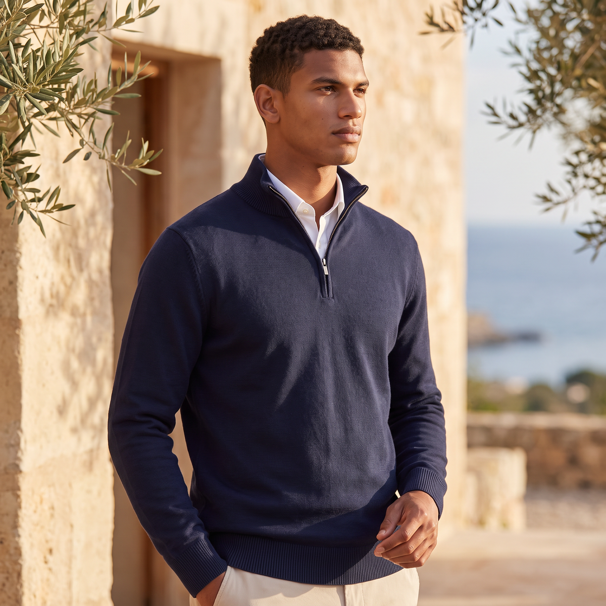 Spencer | Men's Cotton Blend Quarter-Zip Knitted Sweater