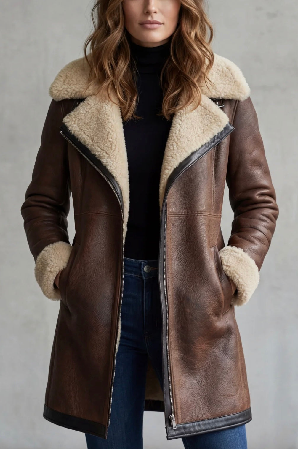 Women's Leather Coat with Shearling Lining