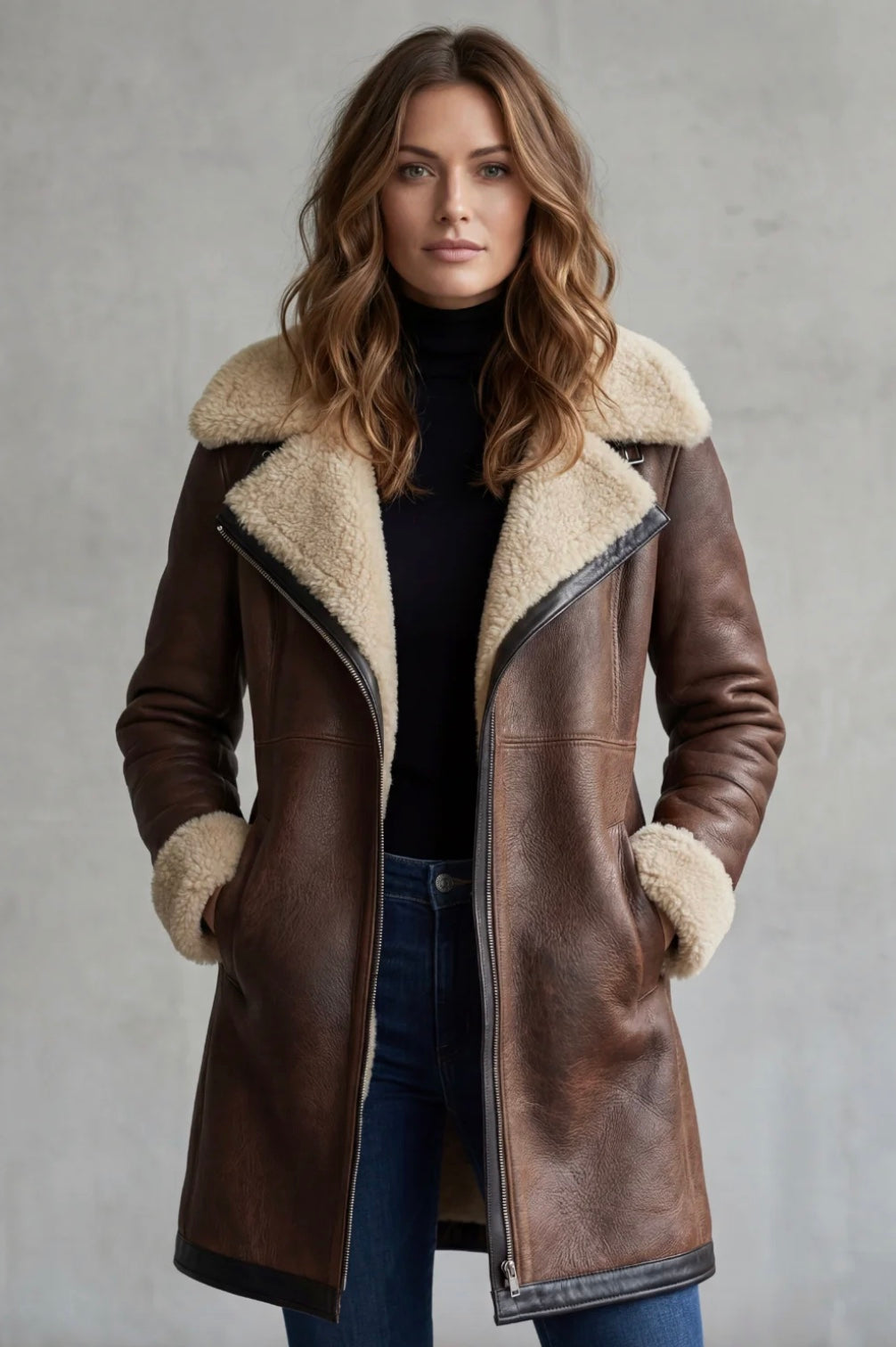 Women's Leather Coat with Shearling Lining