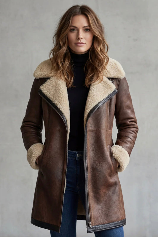 Women's Leather Coat with Shearling Lining
