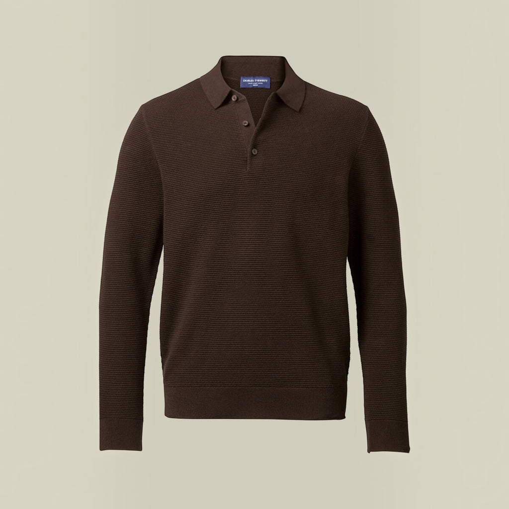 Ellmont London | Men's Long Sleeve Polo Shirt Cotton Knit Button Up