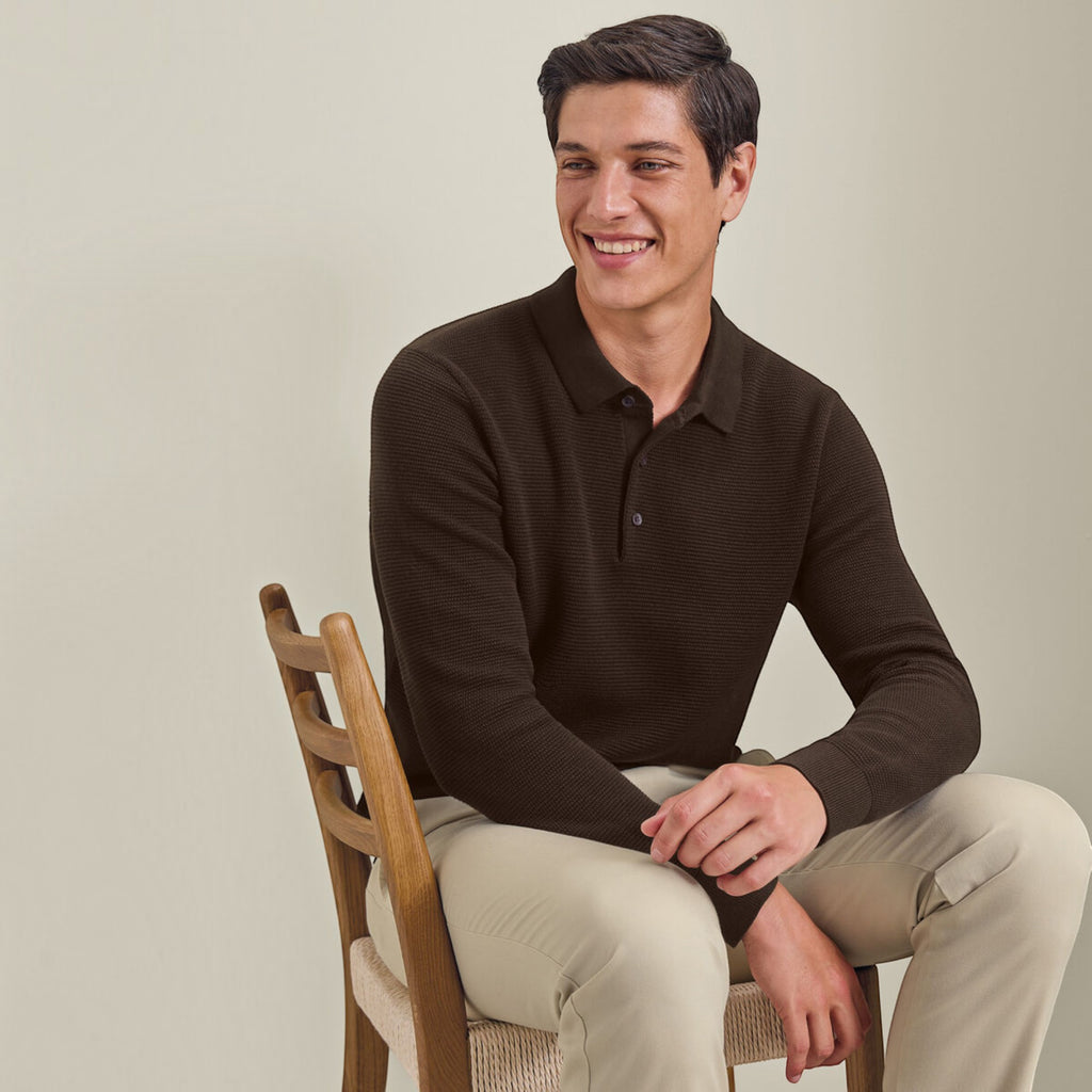 Ellmont London | Men's Long Sleeve Polo Shirt Cotton Knit Button Up