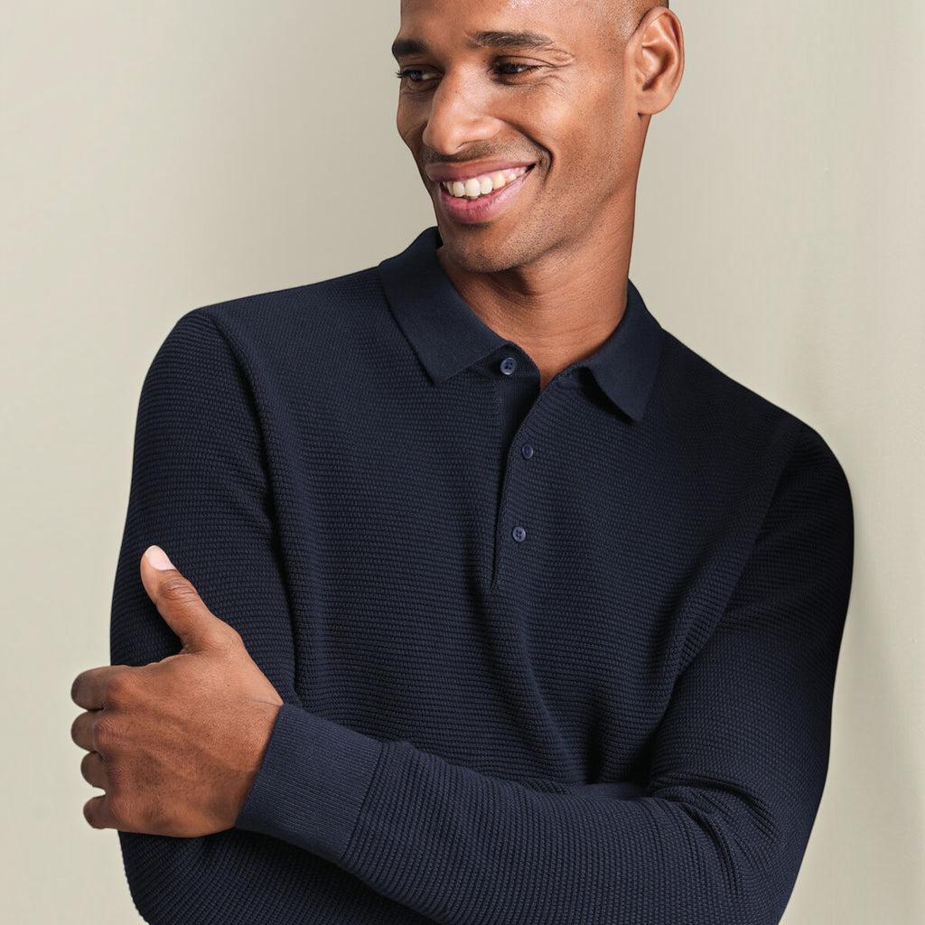 Ellmont London | Men's Long Sleeve Polo Shirt Cotton Knit Button Up