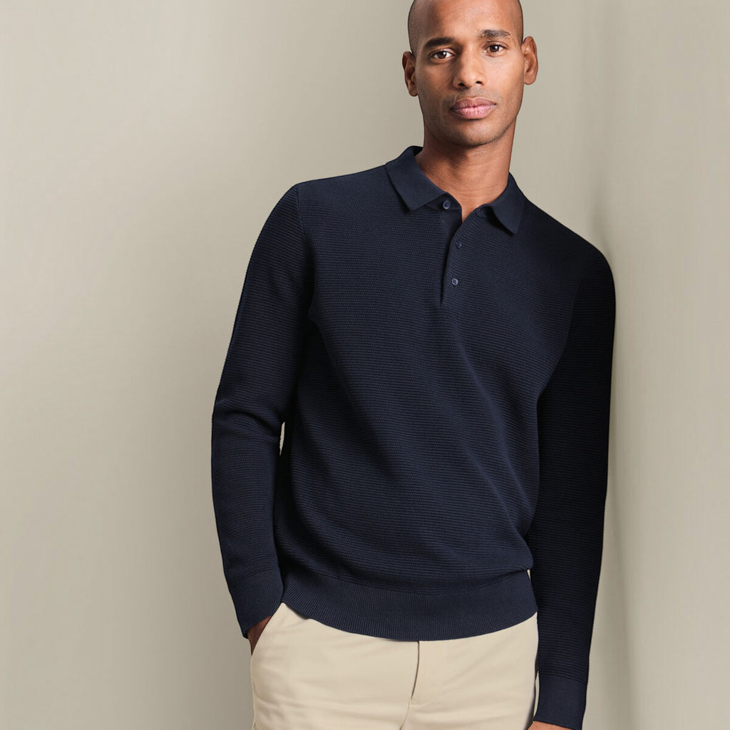 Ellmont London | Men's Long Sleeve Polo Shirt Cotton Knit Button Up