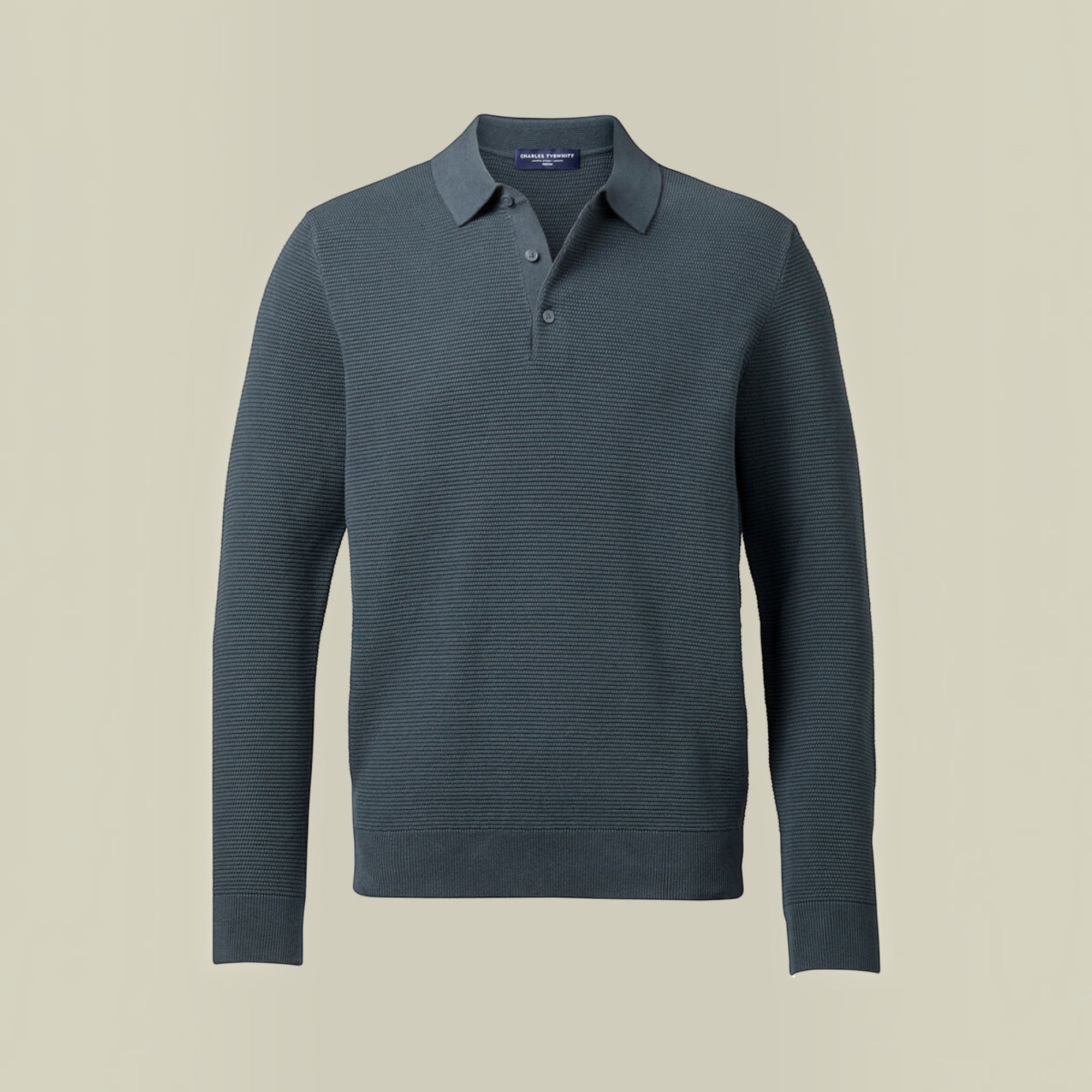 Ellmont London | Men's Long Sleeve Polo Shirt Cotton Knit Button Up