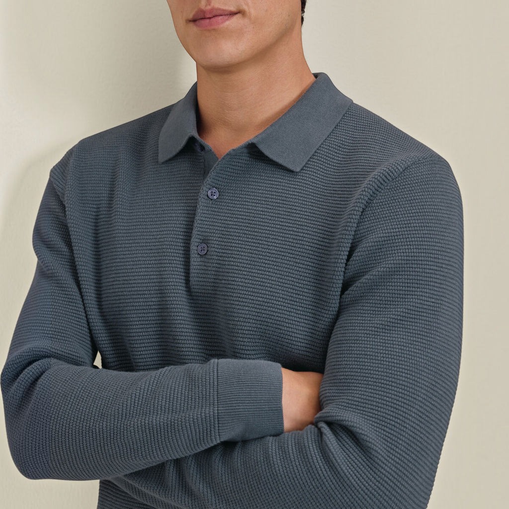 Ellmont London | Men's Long Sleeve Polo Shirt Cotton Knit Button Up