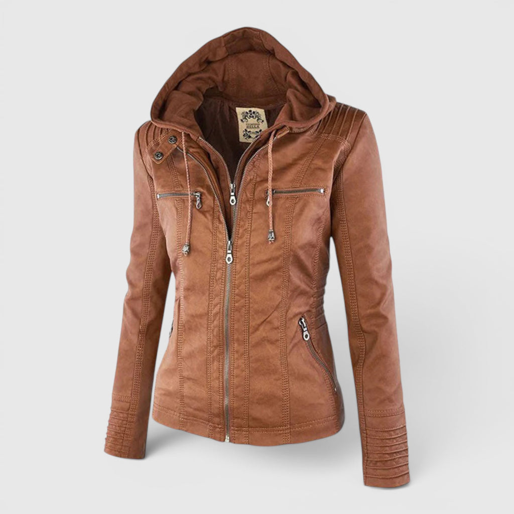 Ellmont London | Women's Warm Leather Jacket Tailored Zip Front Casual Coat