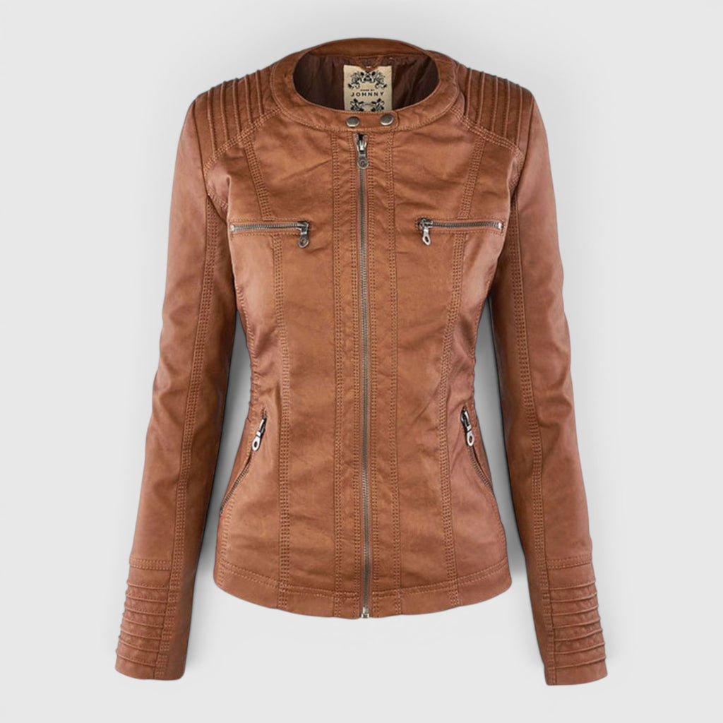 Ellmont London | Women's Warm Leather Jacket Tailored Zip Front Casual Coat