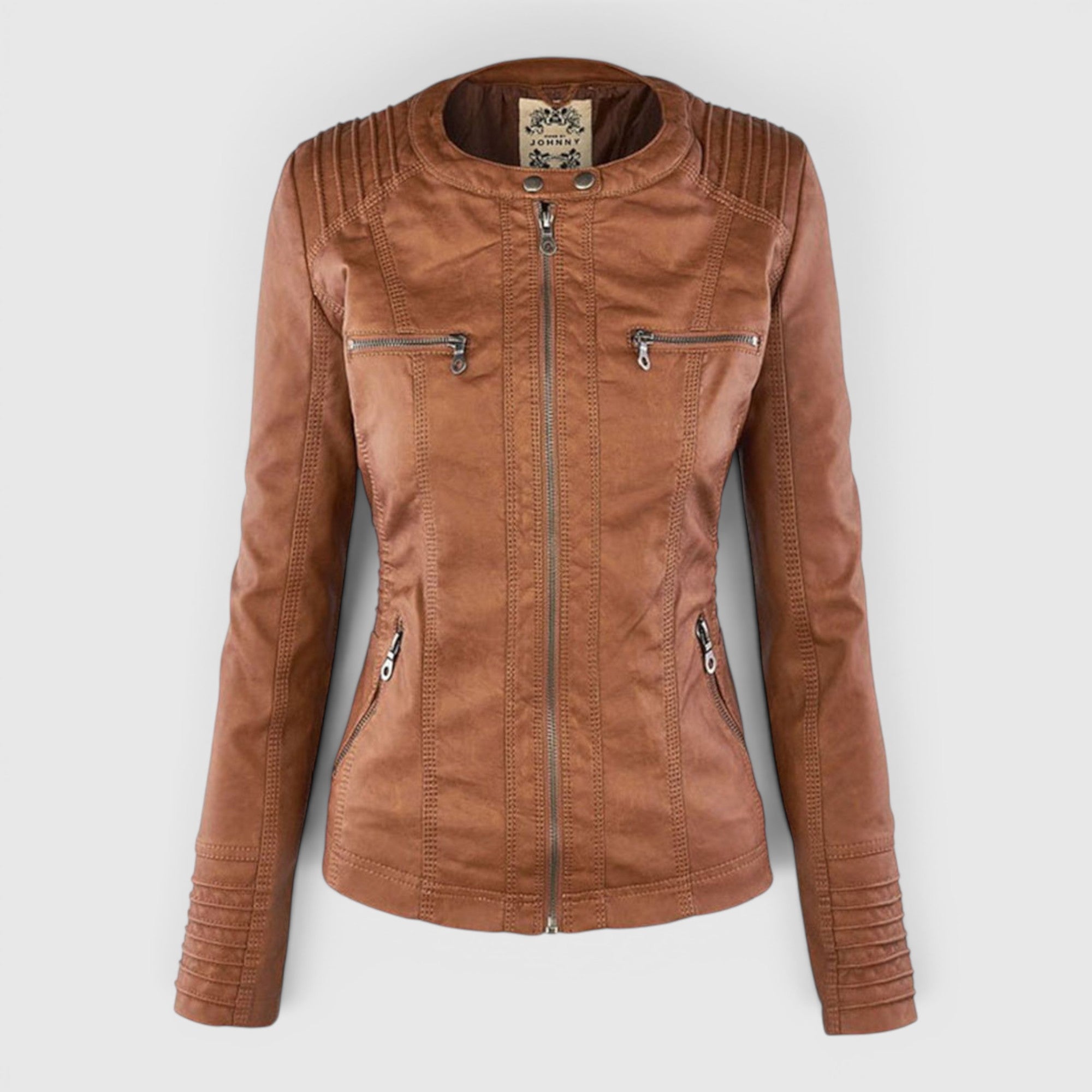 Ellmont London | Women's Warm Leather Jacket Tailored Zip Front Casual Coat