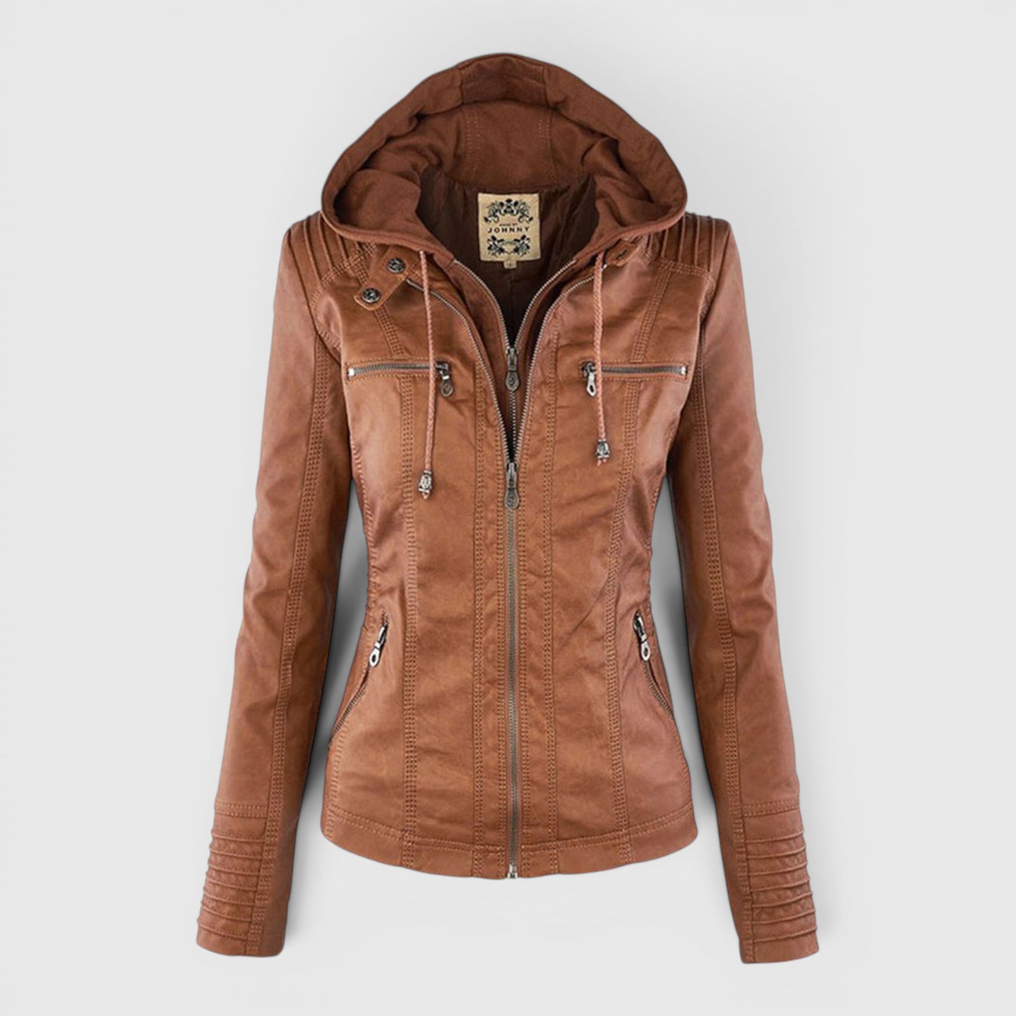 Ellmont London | Women's Warm Leather Jacket Tailored Zip Front Casual Coat