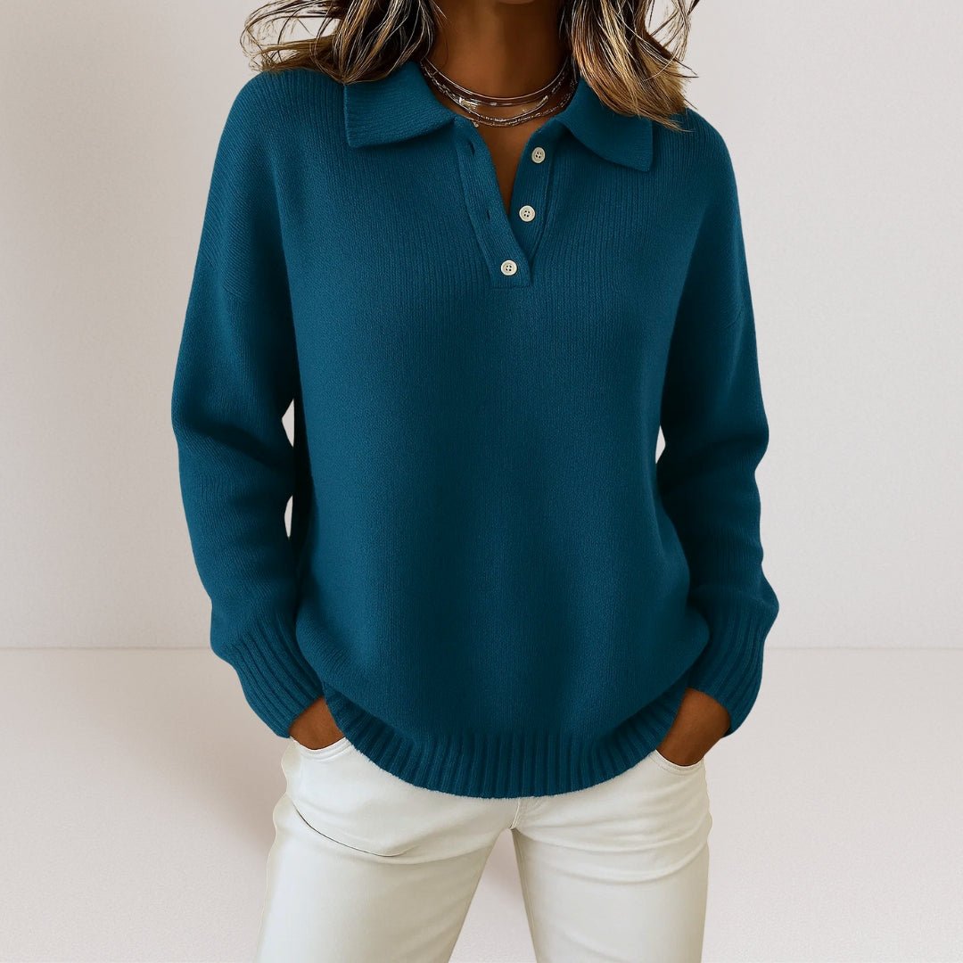 Ivy | Knit Sweater with Polo Collar and Button Placket