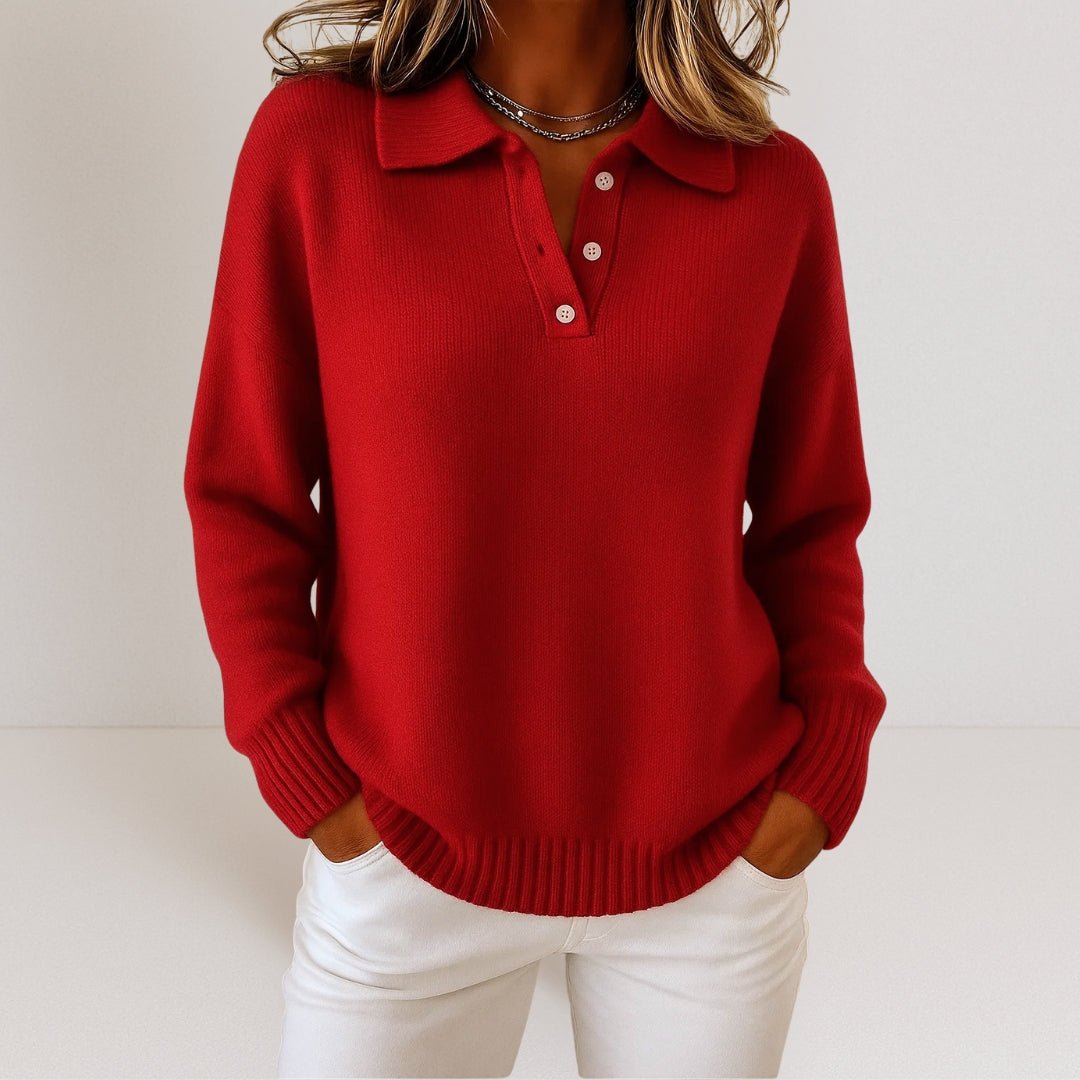 Ivy | Knit Sweater with Polo Collar and Button Placket