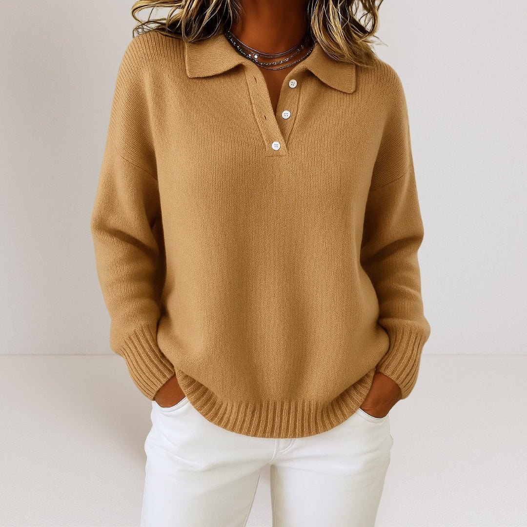 Ivy | Knit Sweater with Polo Collar and Button Placket