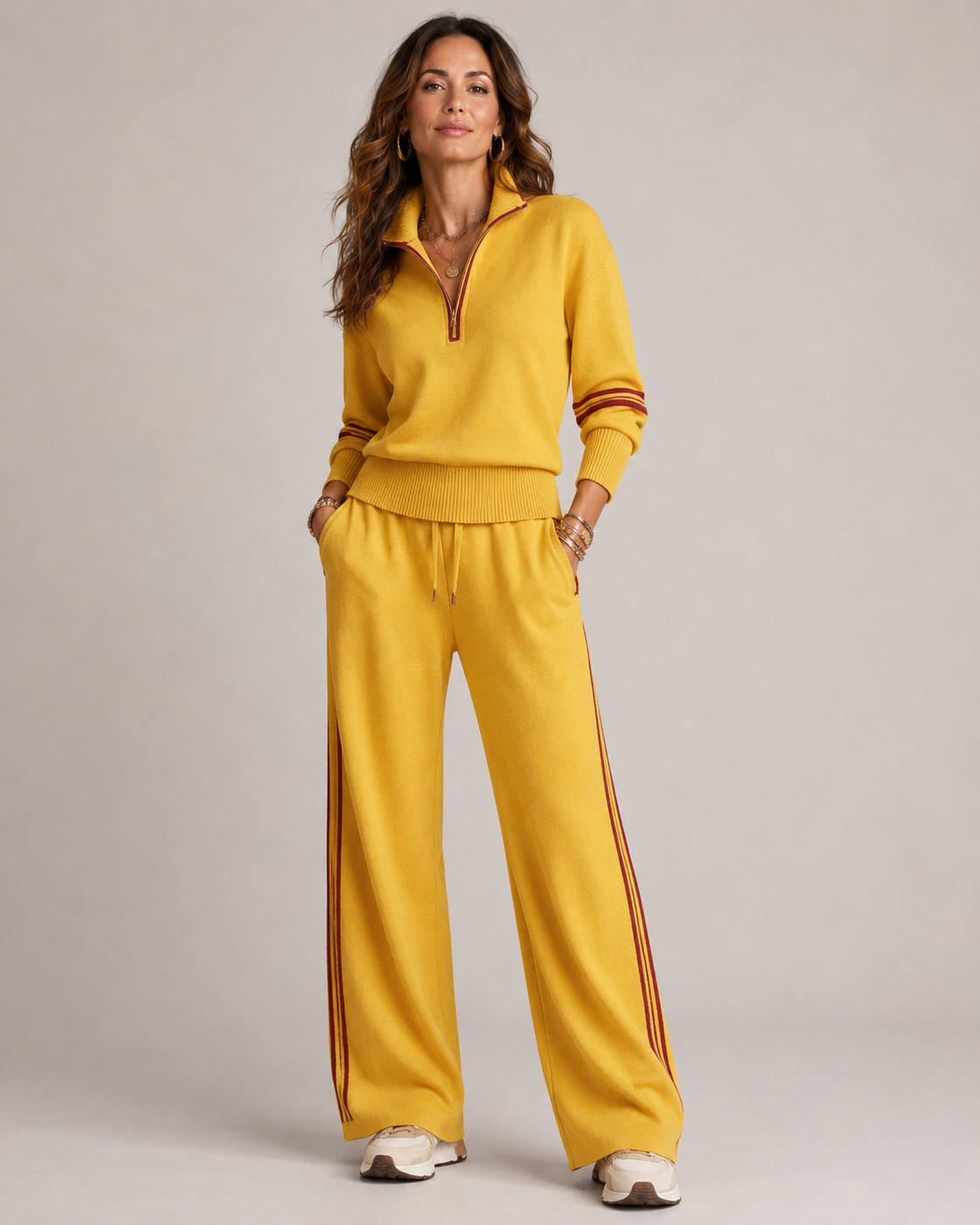 Women's Knitted Two-Piece Co-Ord Set – Quarter-Zip Jumper and Trousers