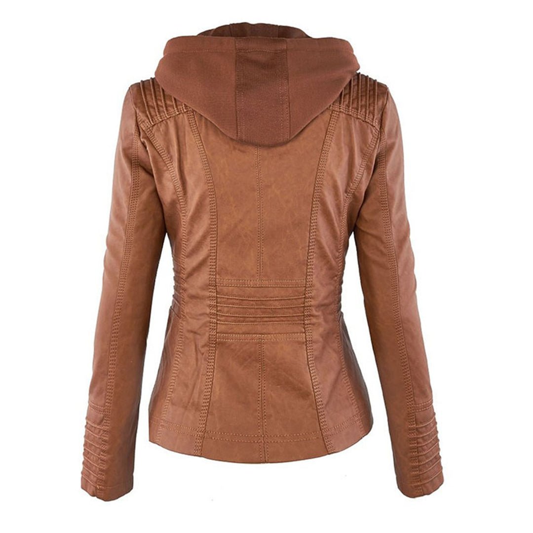 Willow | Leather Biker Jacket with Removable Hood and Zip Detail