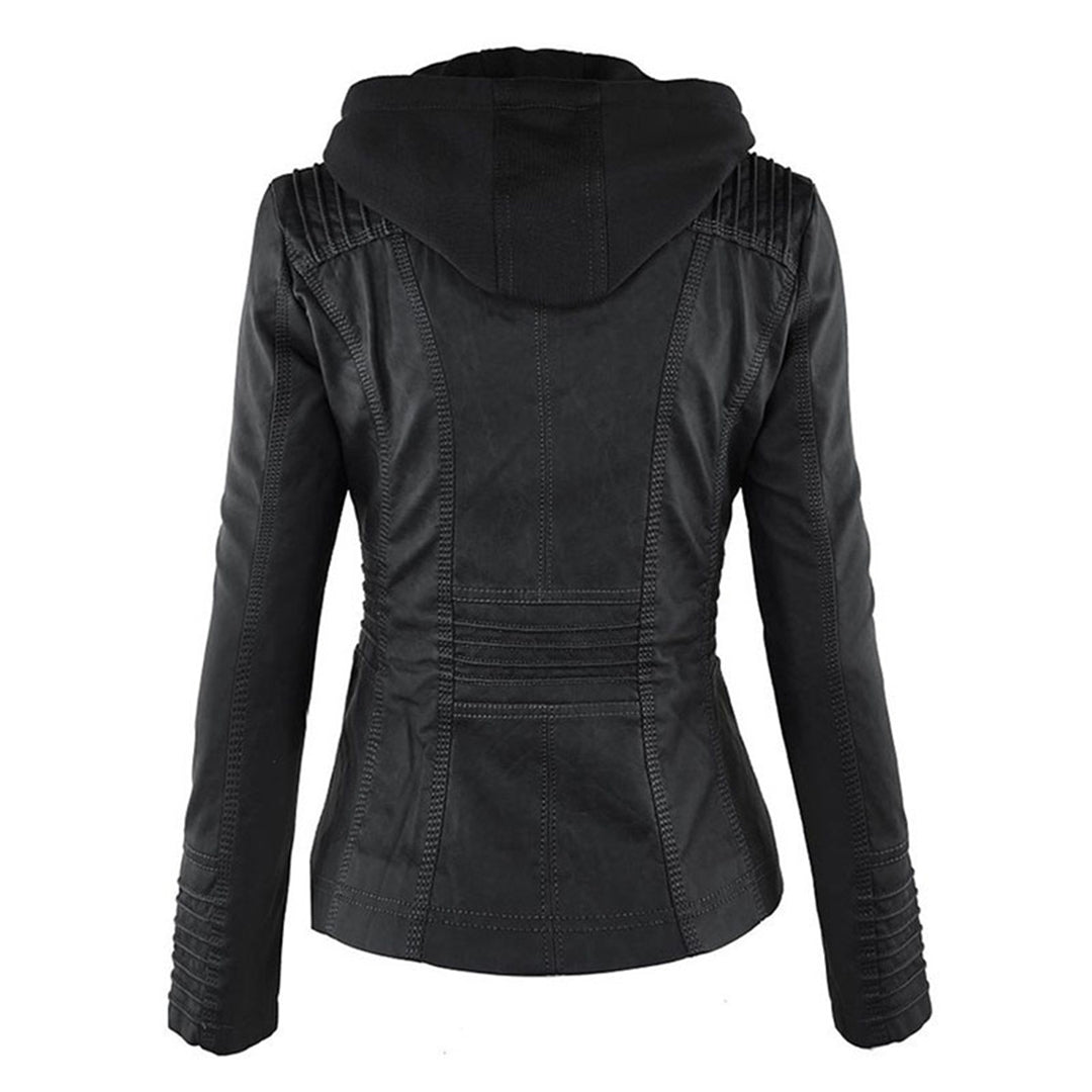 Willow | Leather Biker Jacket with Removable Hood and Zip Detail