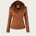 Willow | Leather Biker Jacket with Removable Hood and Zip Detail