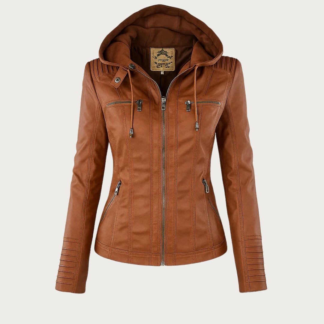 Willow | Leather Biker Jacket with Removable Hood and Zip Detail
