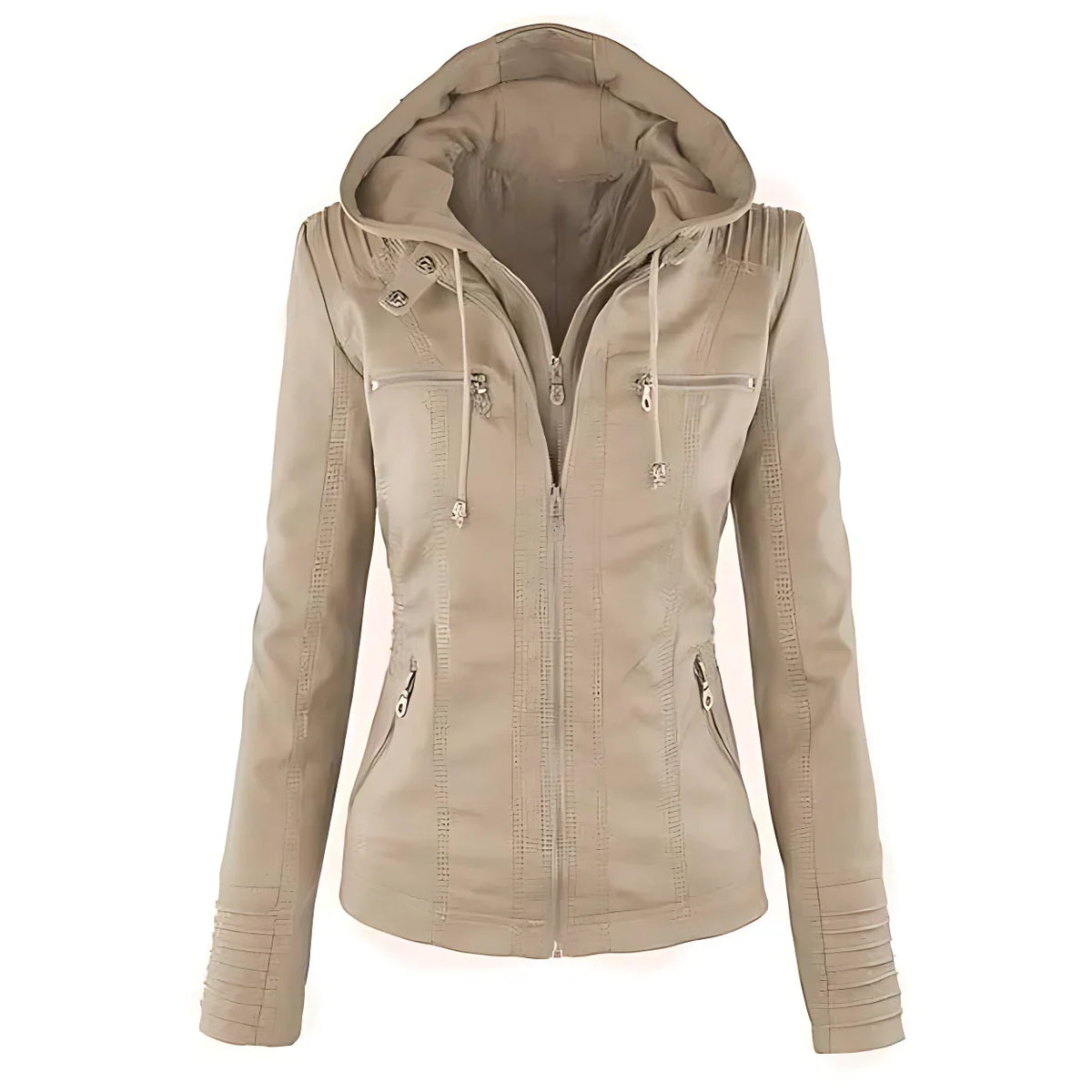 Women's Leather Biker Jacket with Removable Hood