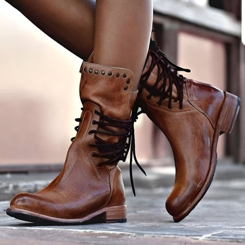 Clara | Women's Comfortable Leather Orthopedic Ankle Boots with Lace-Up