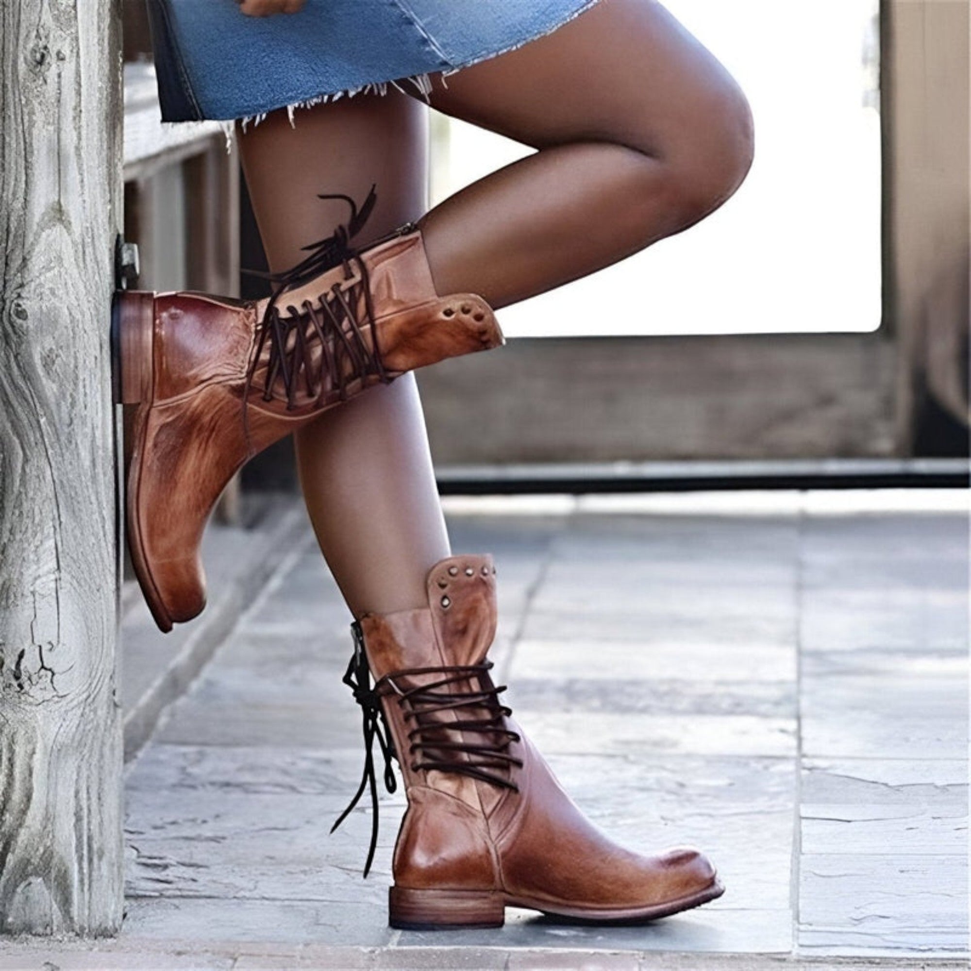 Ellmont London | Women's Comfortable Leather Orthopedic Ankle Boots with Lace-Up