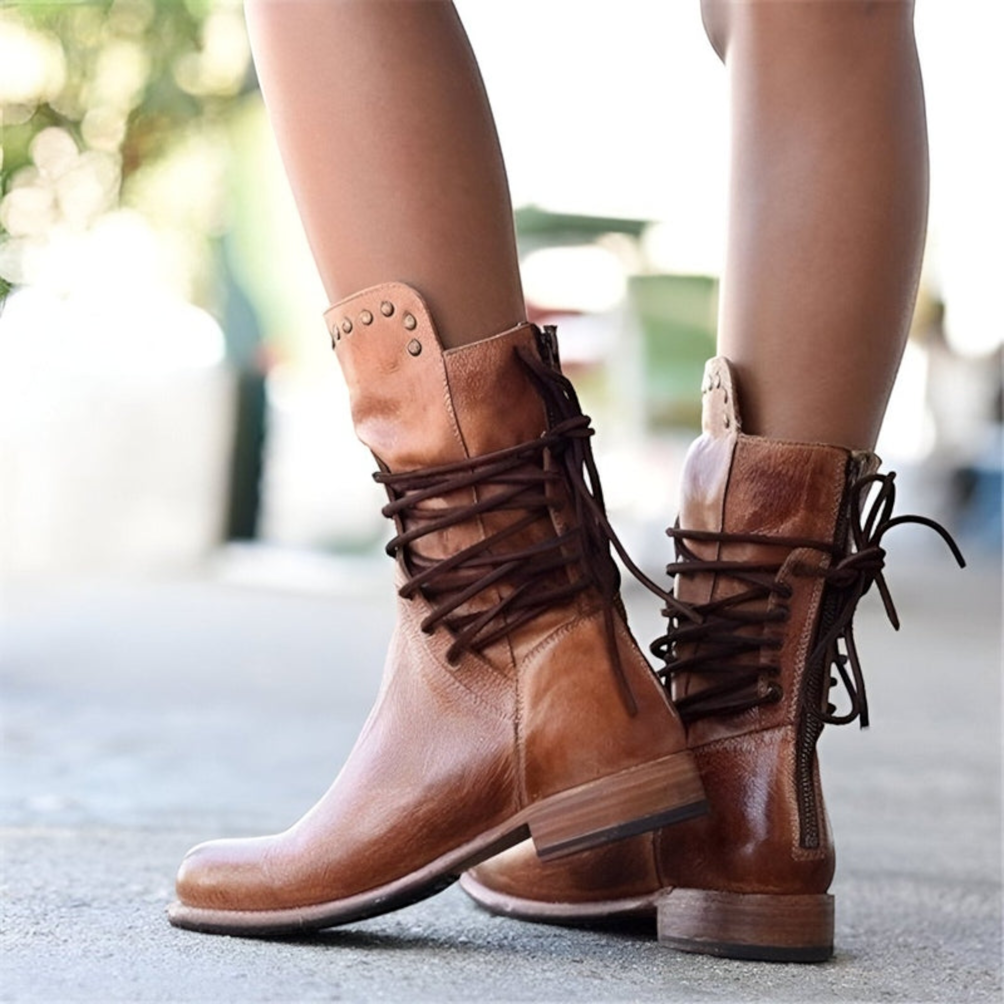 Ellmont London | Women's Comfortable Leather Orthopedic Ankle Boots with Lace-Up