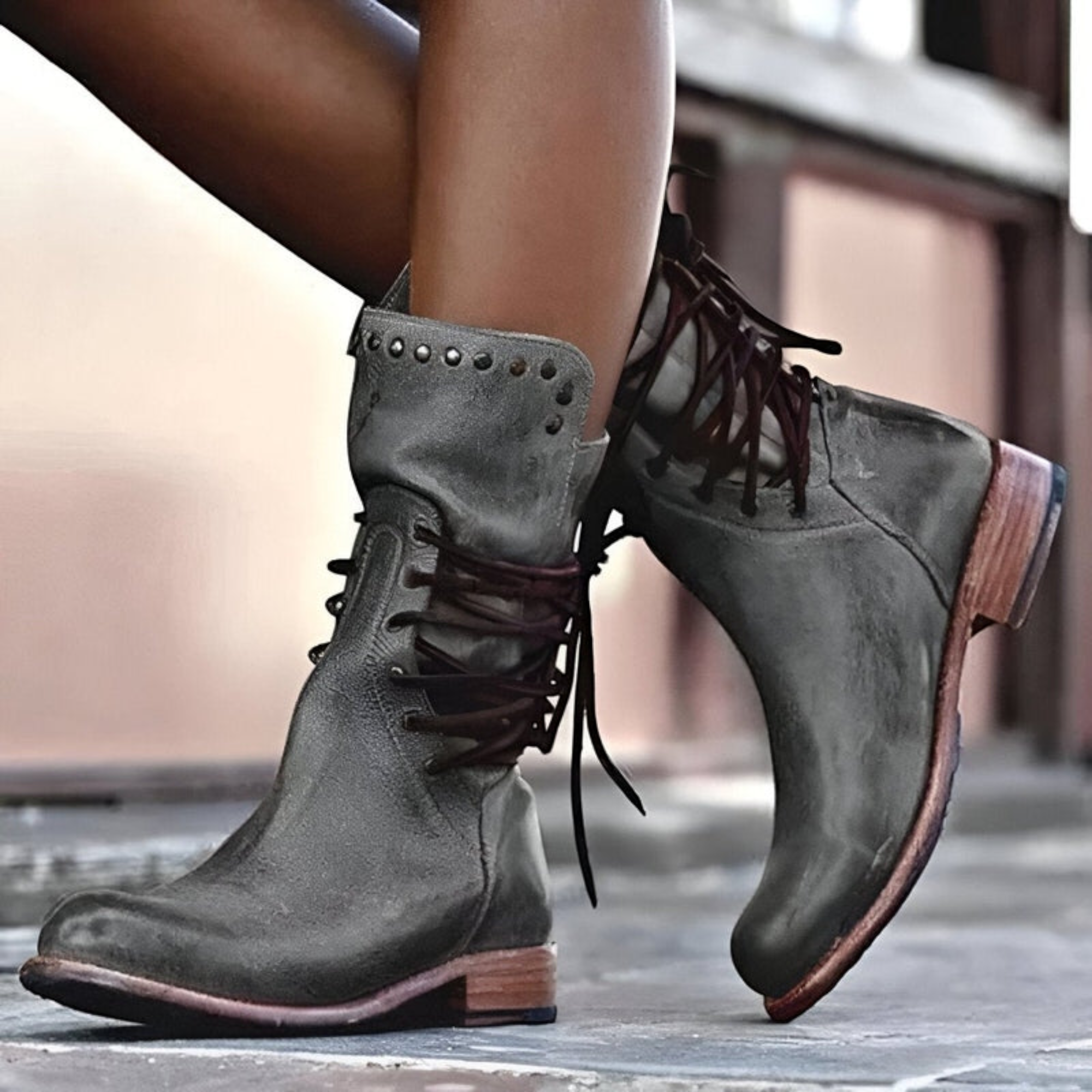 Clara | Women's Comfortable Leather Orthopedic Ankle Boots with Lace-Up