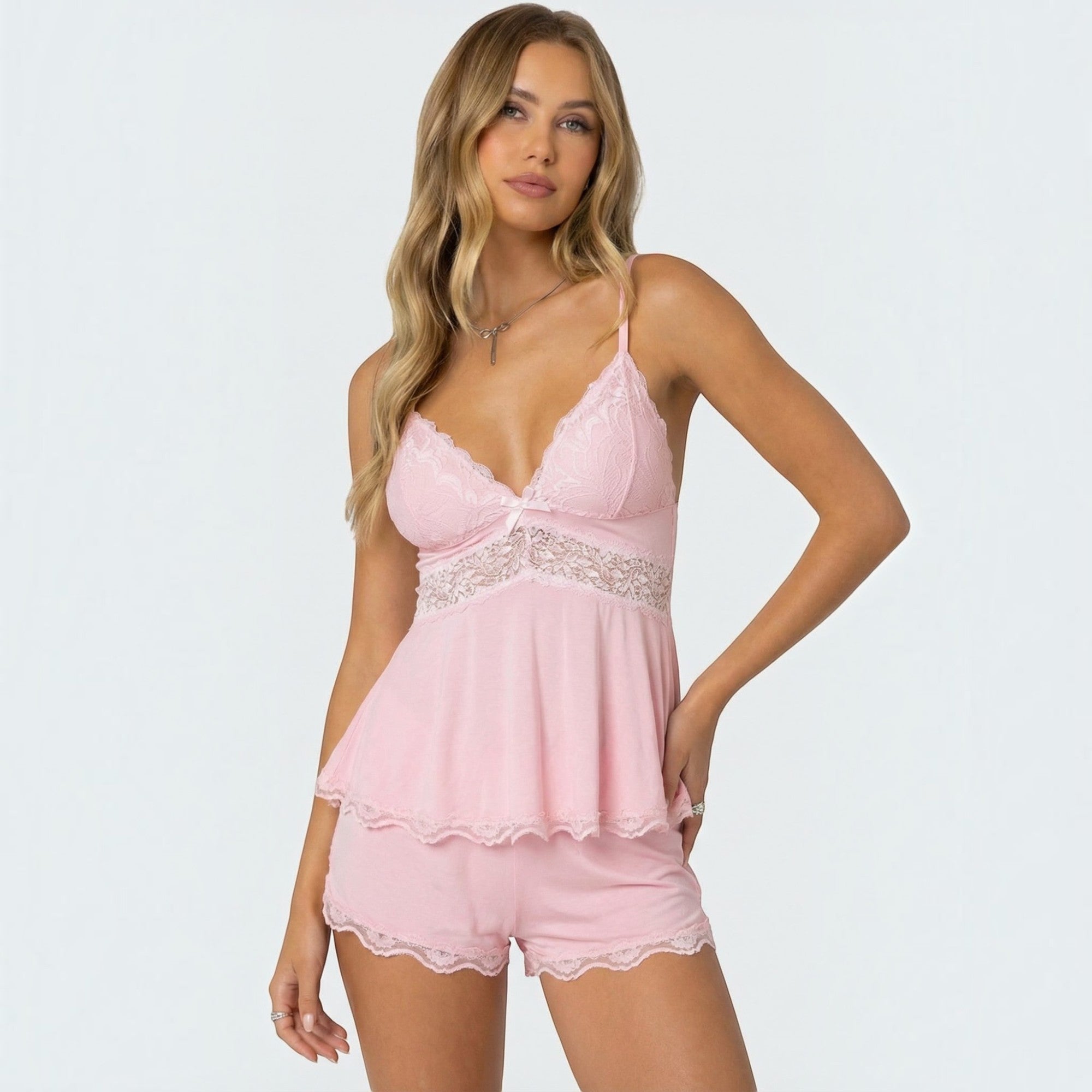 Ellmont London | Women's Soft Lace Sleepwear Set with Shorts