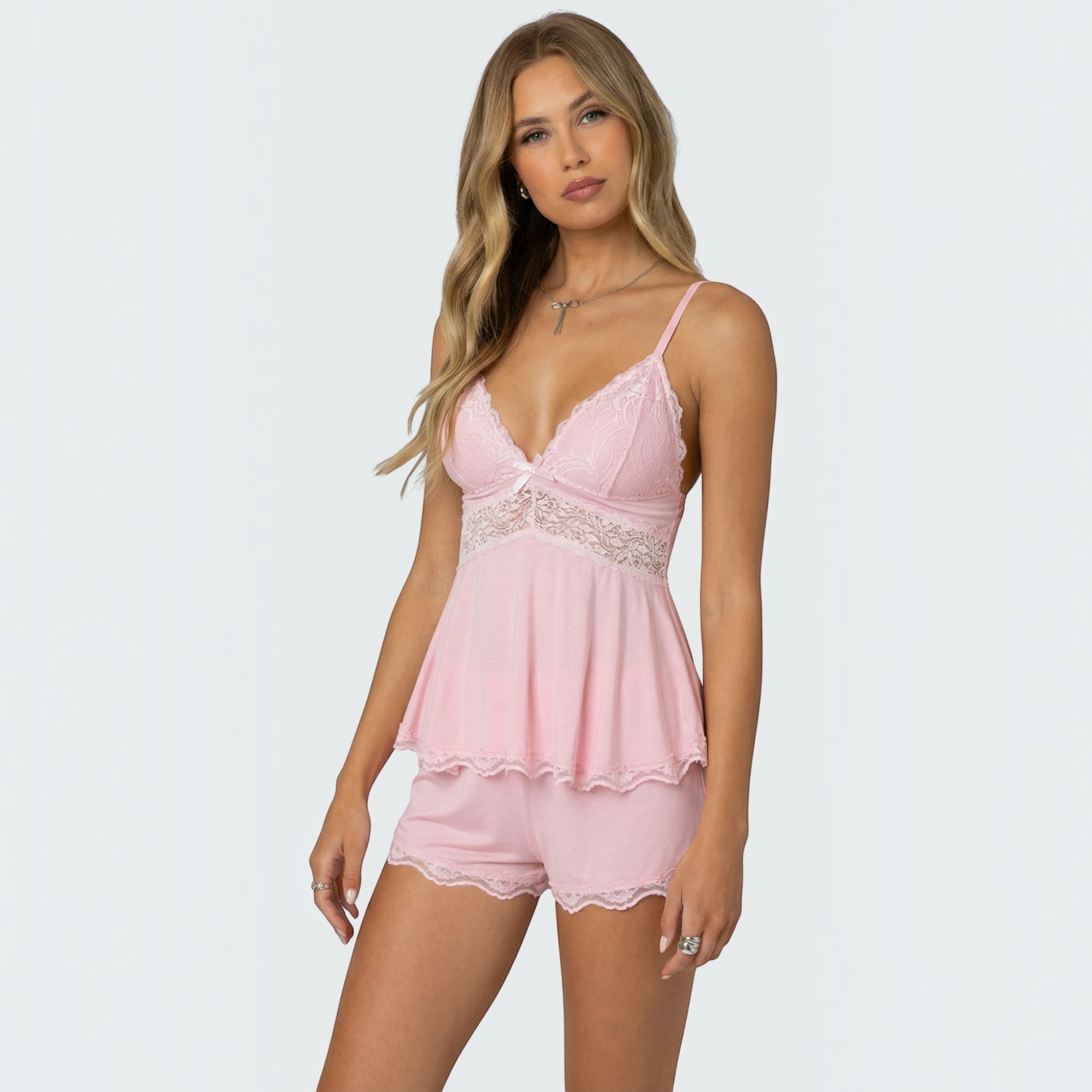 Ellmont London | Women's Soft Lace Sleepwear Set with Shorts
