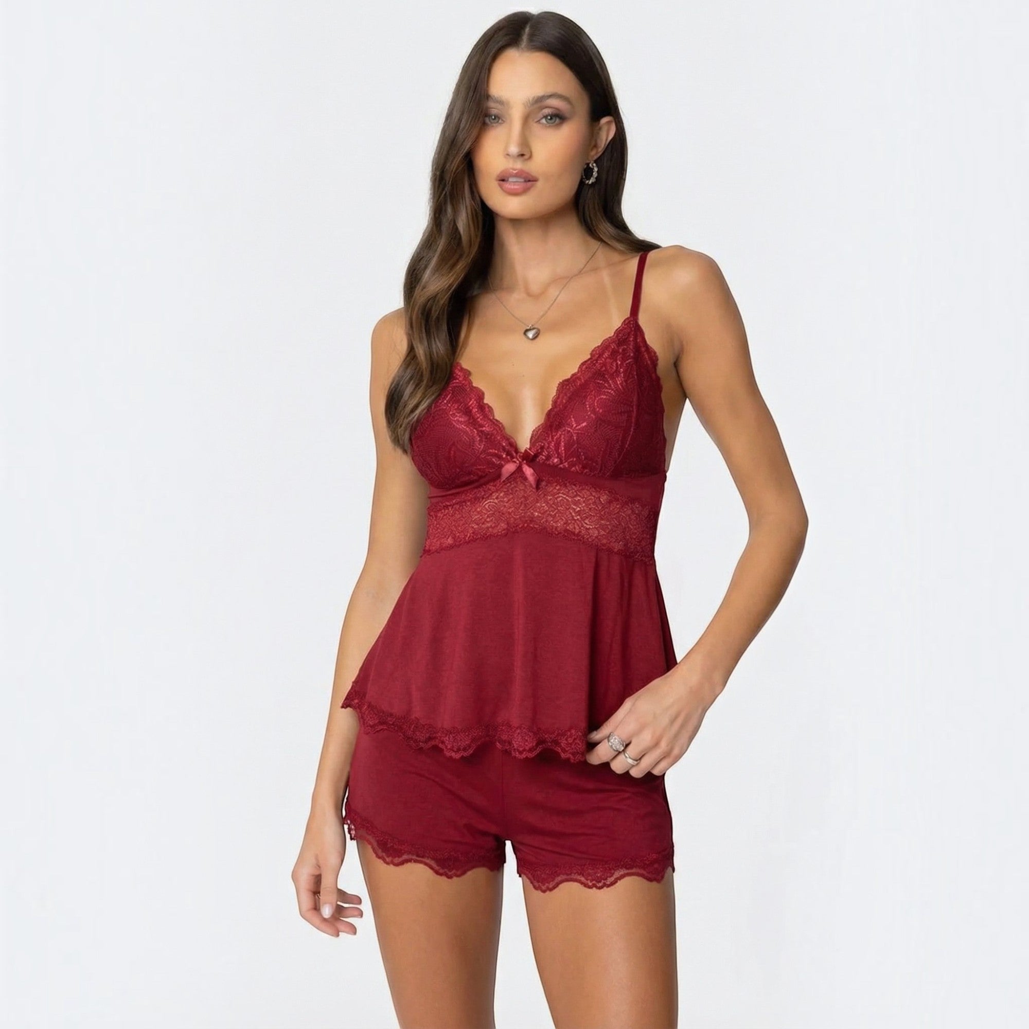 Ellmont London | Women's Soft Lace Sleepwear Set with Shorts