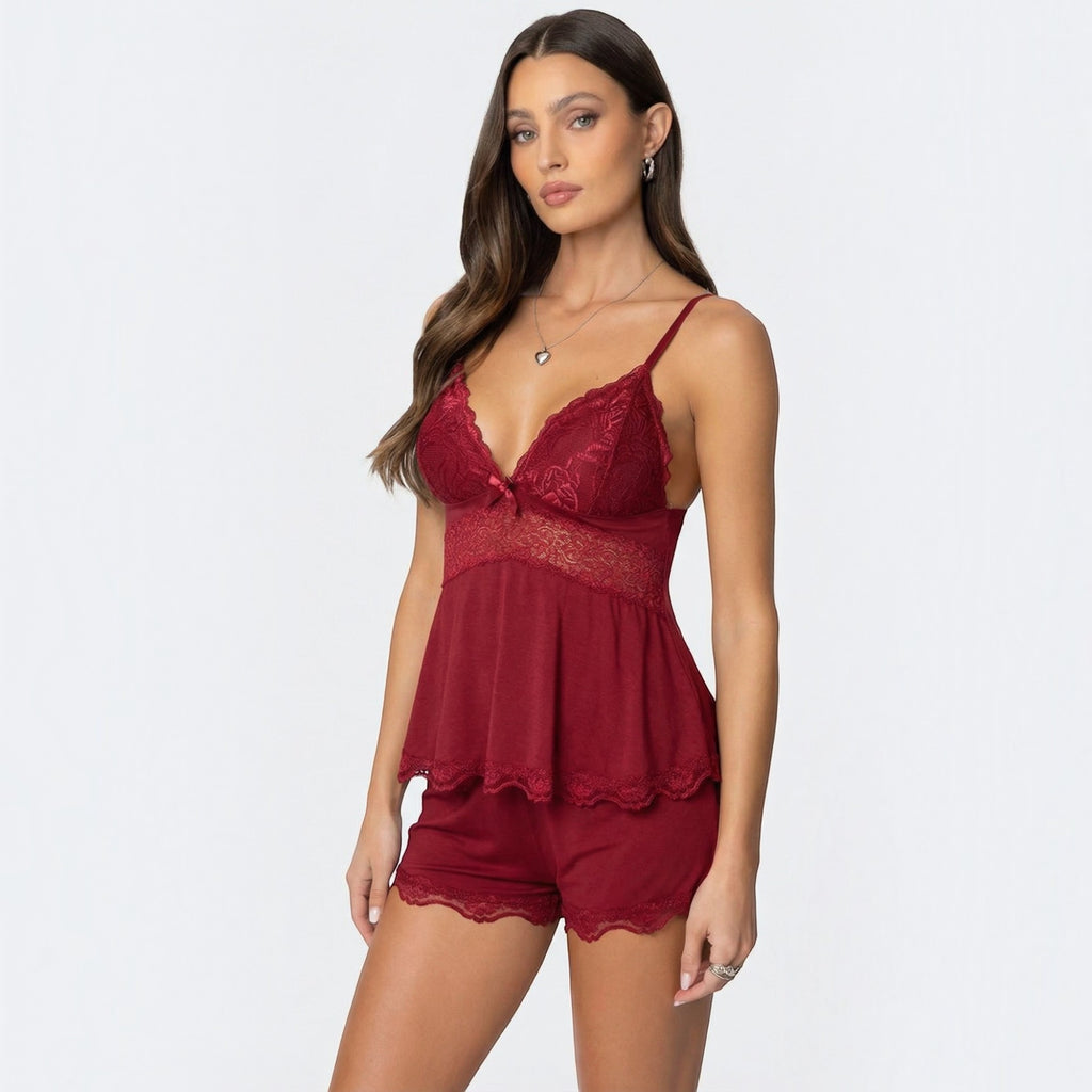 Ellmont London | Women's Soft Lace Sleepwear Set with Shorts