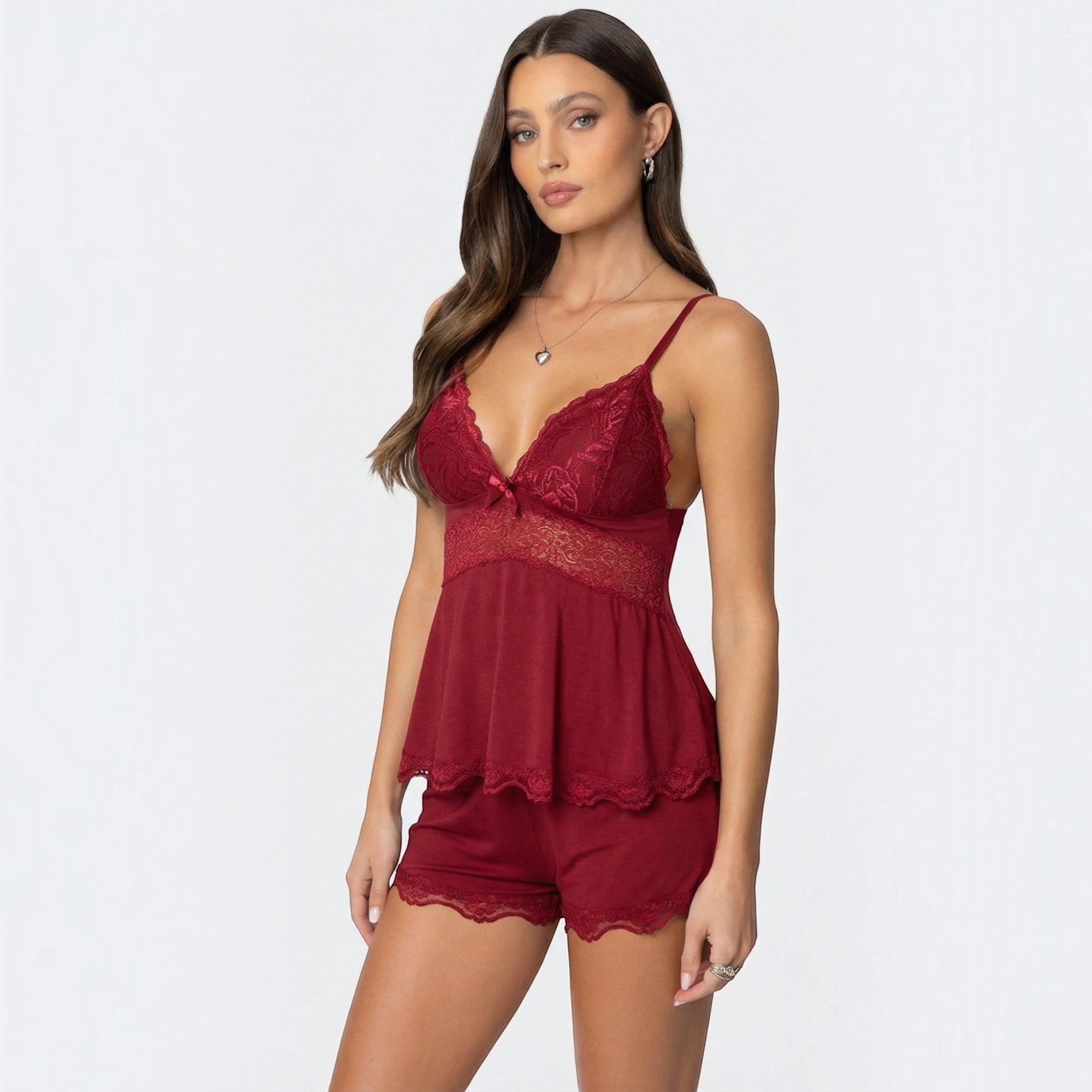 Ellmont London | Women's Soft Lace Sleepwear Set with Shorts