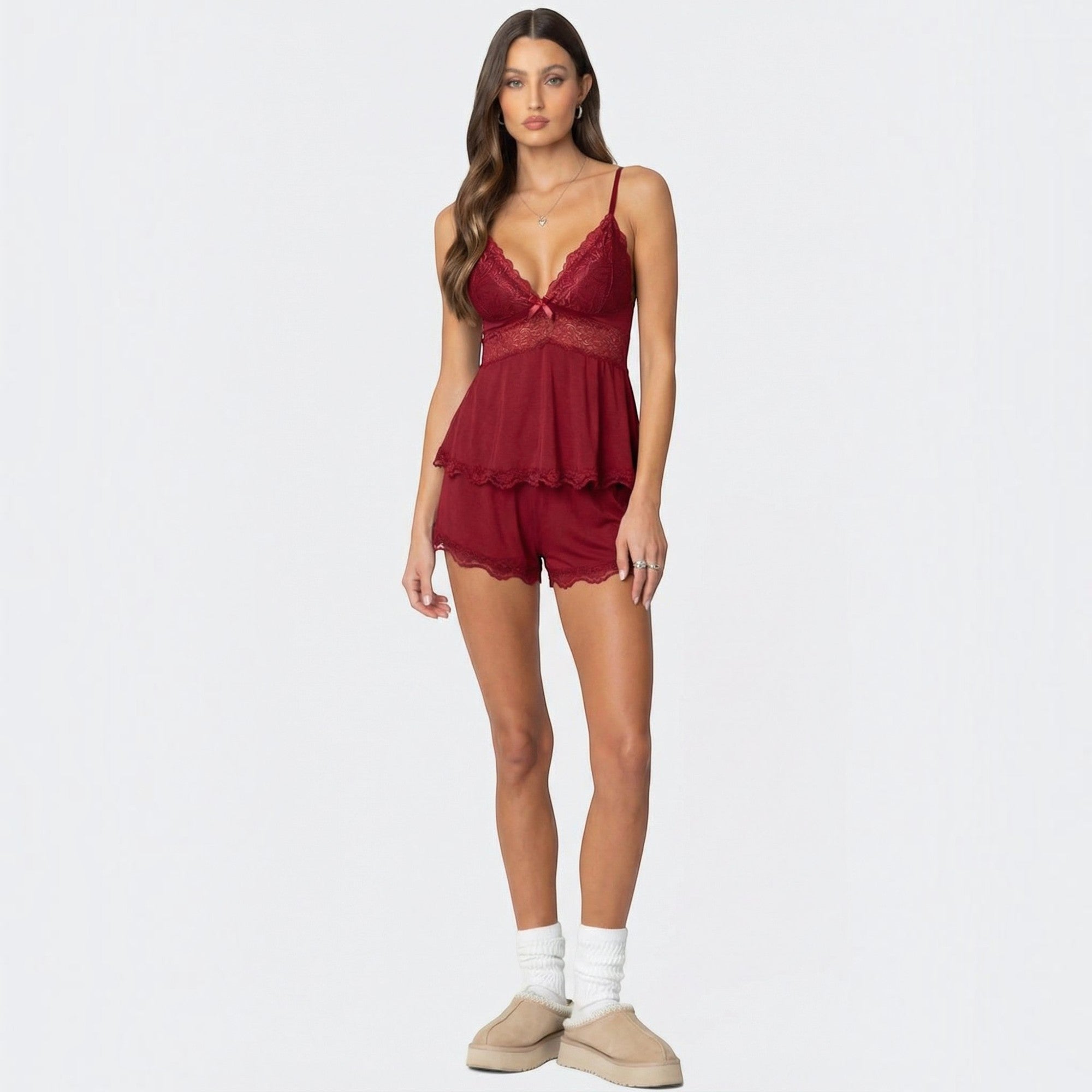 Ellmont London | Women's Soft Lace Sleepwear Set with Shorts