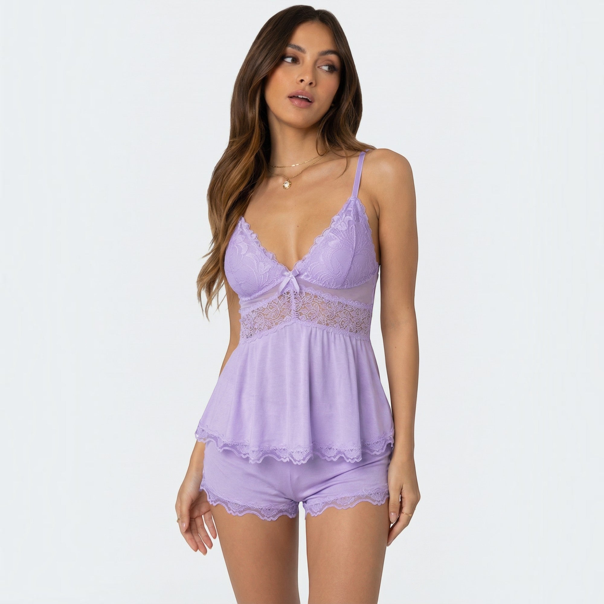 Ellmont London | Women's Soft Lace Sleepwear Set with Shorts