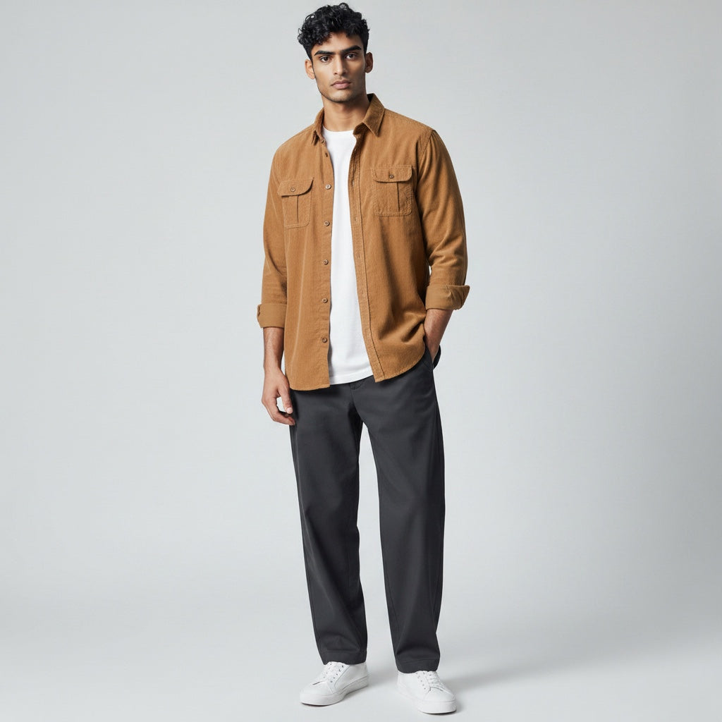 Ellmont London | Men’s Casual Button-Up Corduroy Shirt Soft Cord Fabric