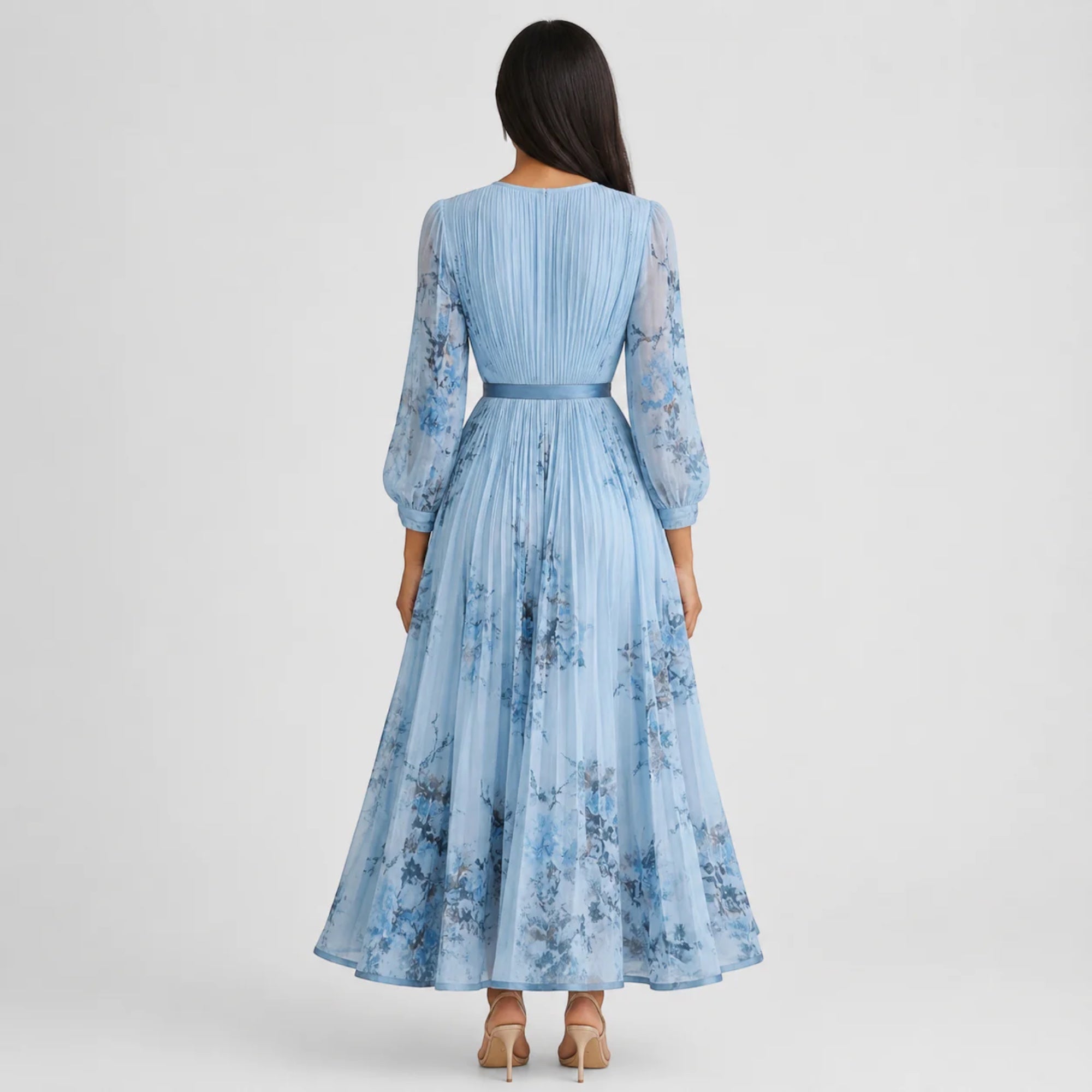 Ellmont London | Women's Summer V-Neck A-Line Floral Pleated Midi Dress