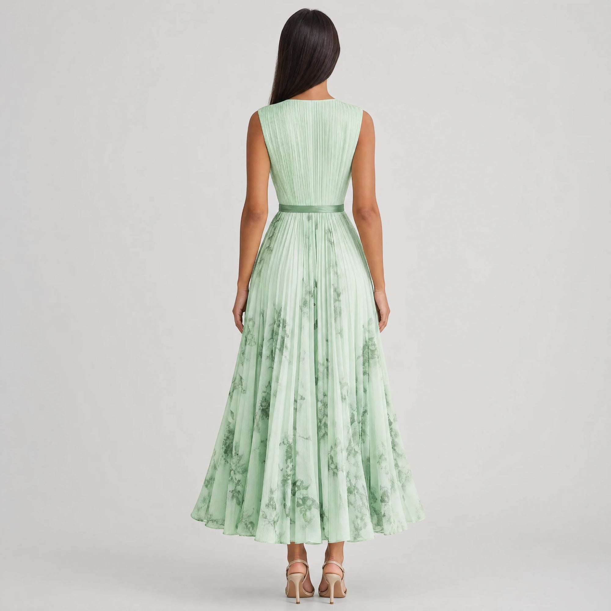 Ellmont London | Women's Summer V-Neck A-Line Floral Pleated Midi Dress
