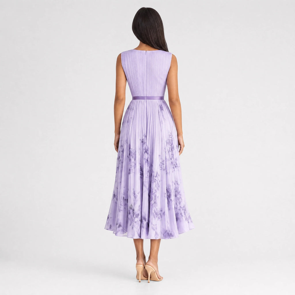 Ellmont London | Women's Summer V-Neck A-Line Floral Pleated Midi Dress