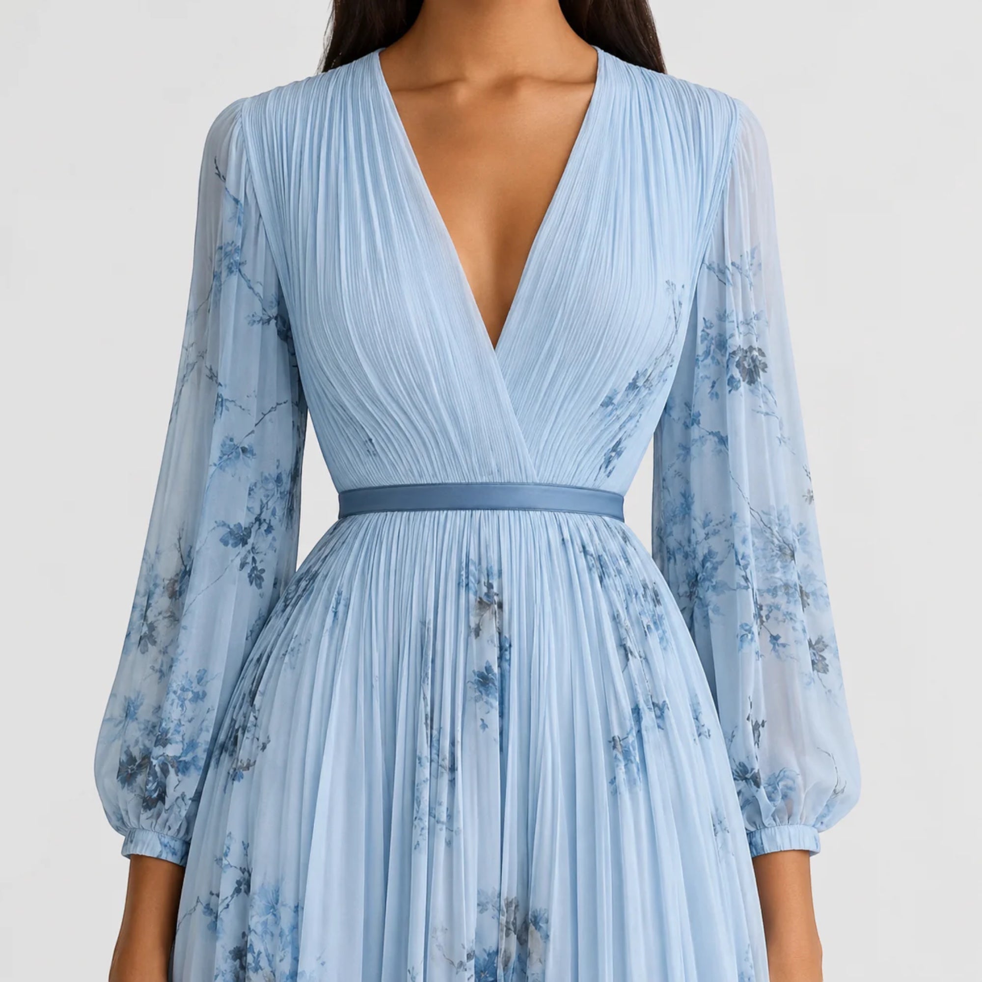 Ellmont London | Women's Summer V-Neck A-Line Floral Pleated Midi Dress