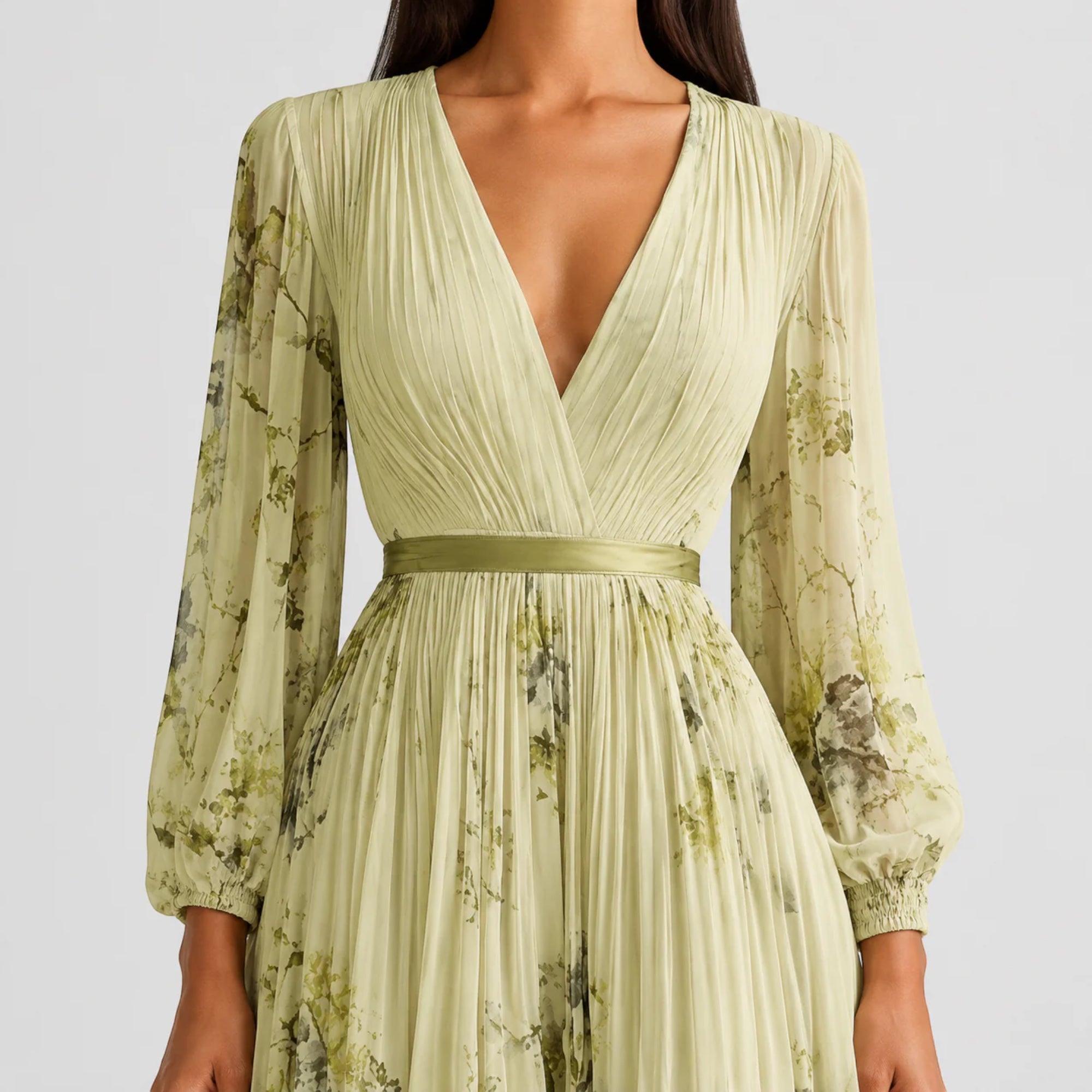 Ellmont London | Women's Summer V-Neck A-Line Floral Pleated Midi Dress