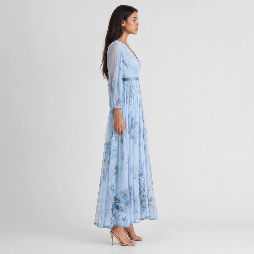 Ellmont London | Women's Summer V-Neck A-Line Floral Pleated Midi Dress