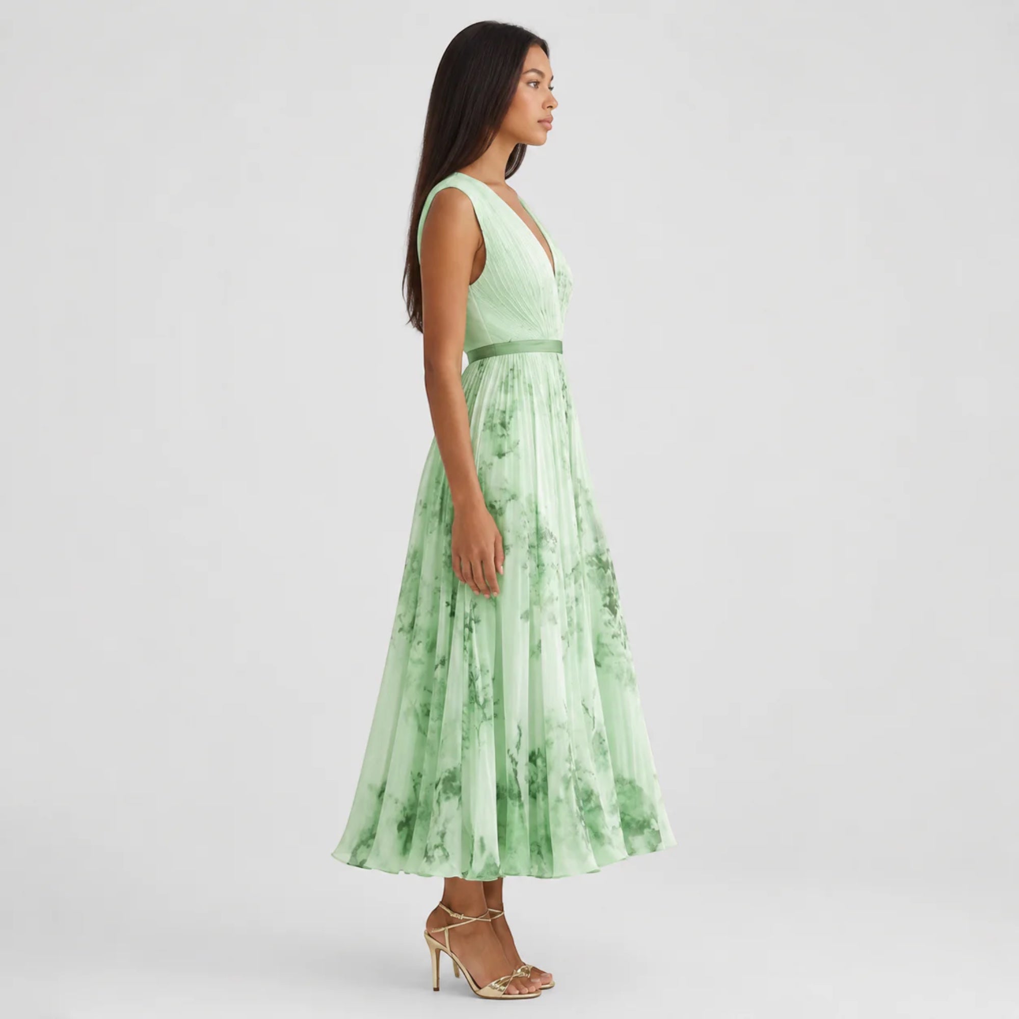 Ellmont London | Women's Summer V-Neck A-Line Floral Pleated Midi Dress