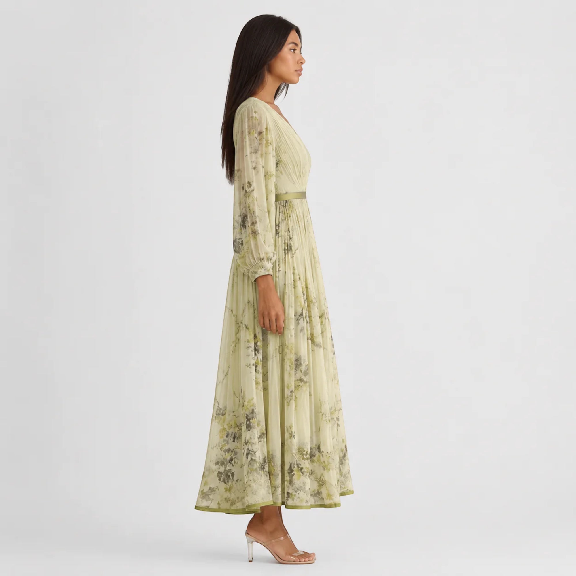 Ellmont London | Women's Summer V-Neck A-Line Floral Pleated Midi Dress