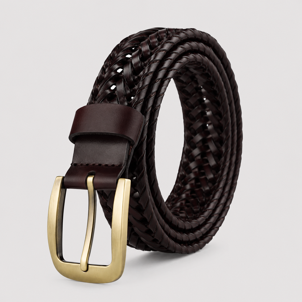 Ellmont London | Men's Braided Leather Belt Adjustable Classic Dress Casual Belt