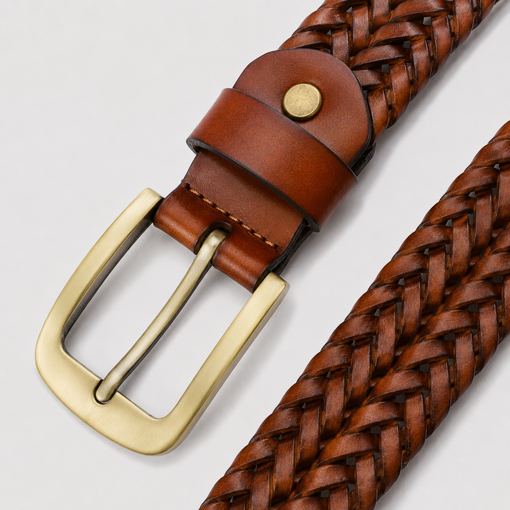 Ellmont London | Men's Braided Leather Belt Adjustable Classic Dress Casual Belt