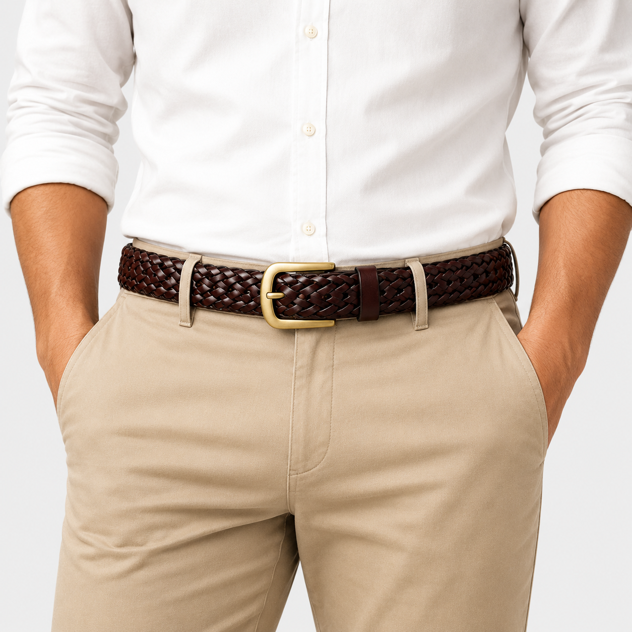 Dean | Men's Braided Leather Belt Adjustable Classic Dress Casual Belt