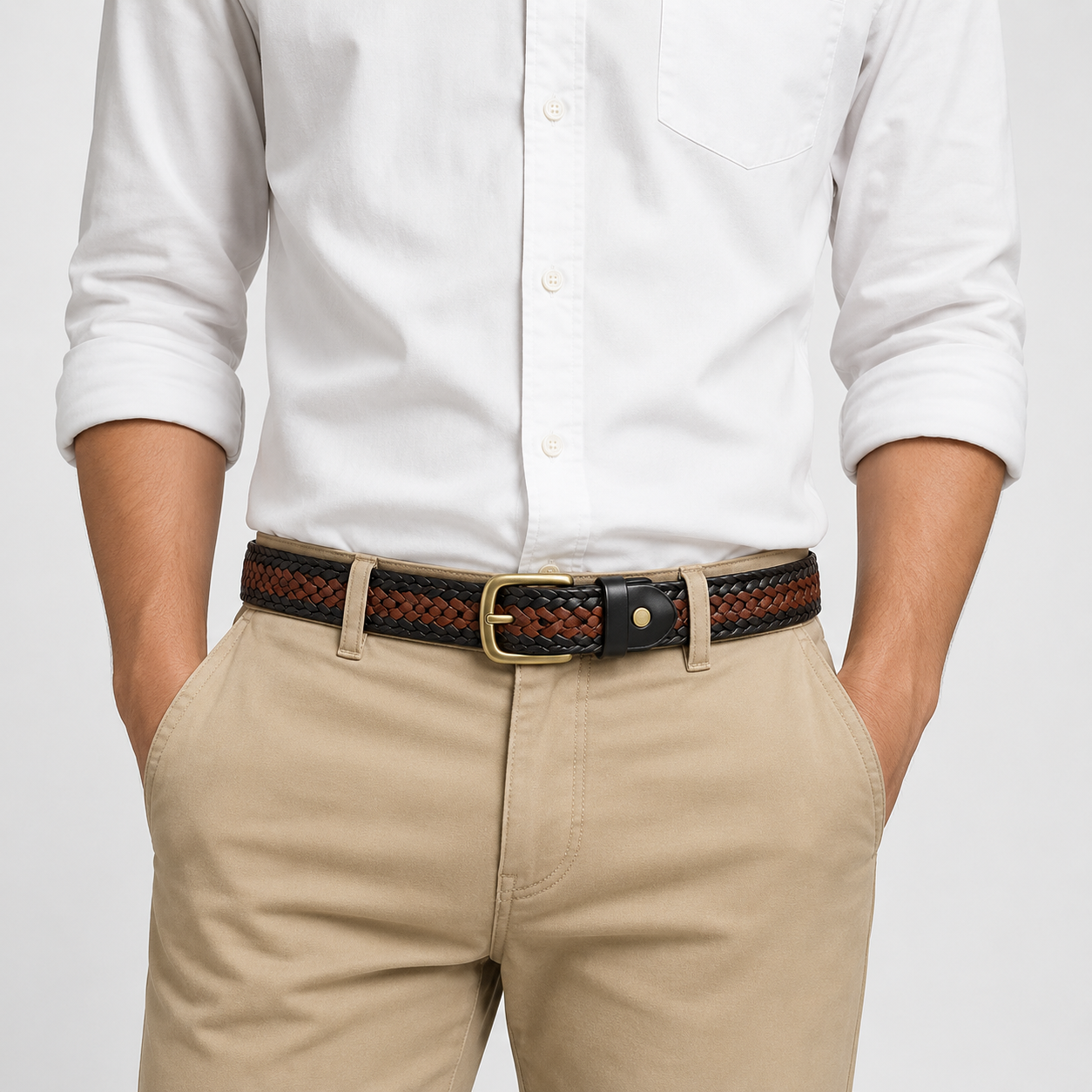 Dean | Men's Braided Leather Belt Adjustable Classic Dress Casual Belt