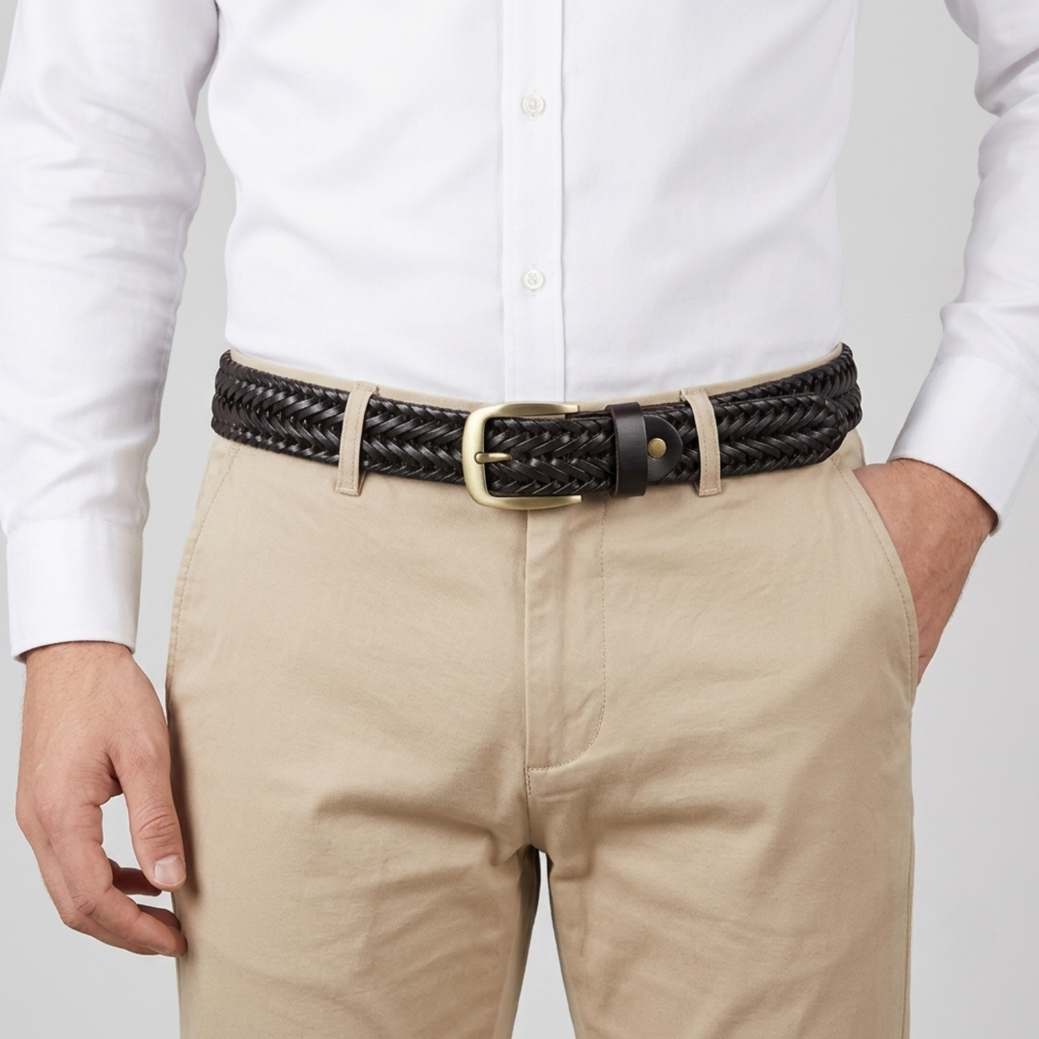 Dean | Men's Braided Leather Belt Adjustable Classic Dress Casual Belt
