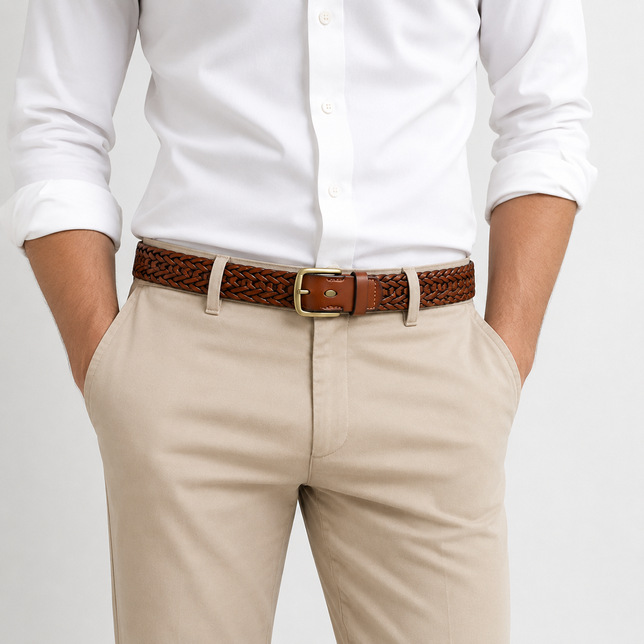 Ellmont London | Men's Braided Leather Belt Adjustable Classic Dress Casual Belt